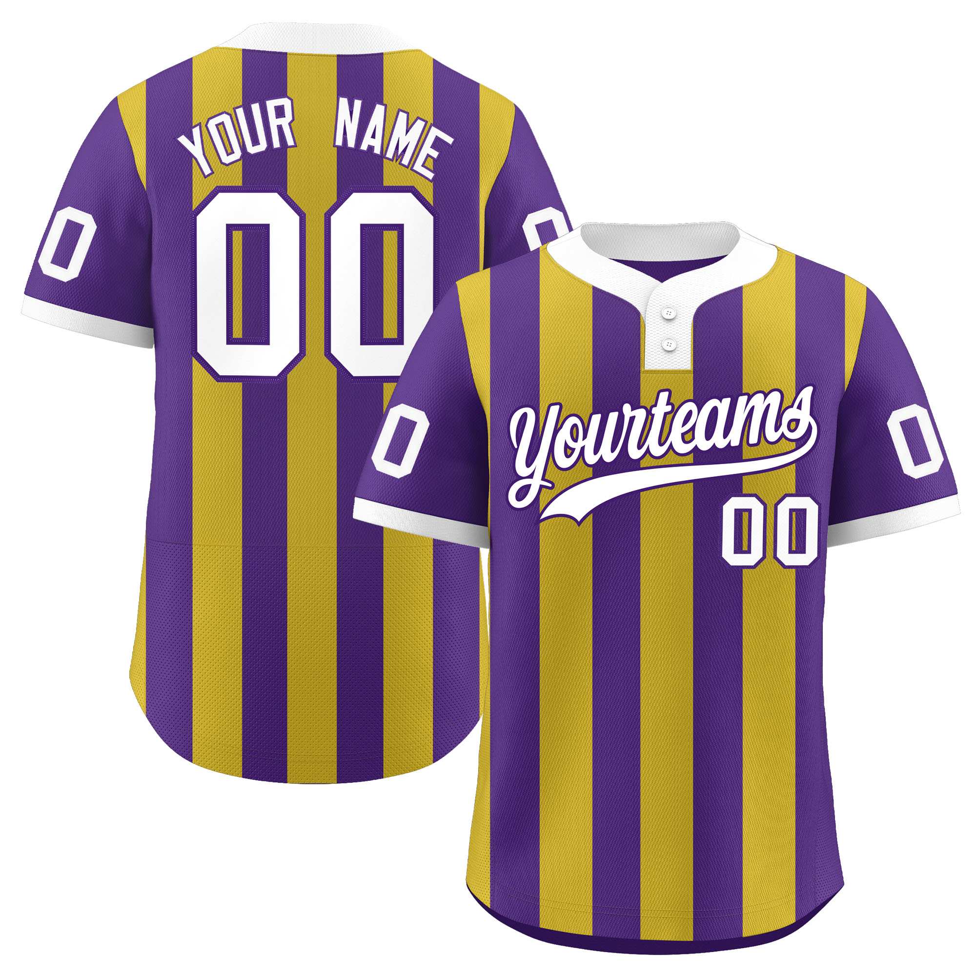 Custom Purple Old Gold Stripe Fashion Authentic Two-Button Softball Jersey