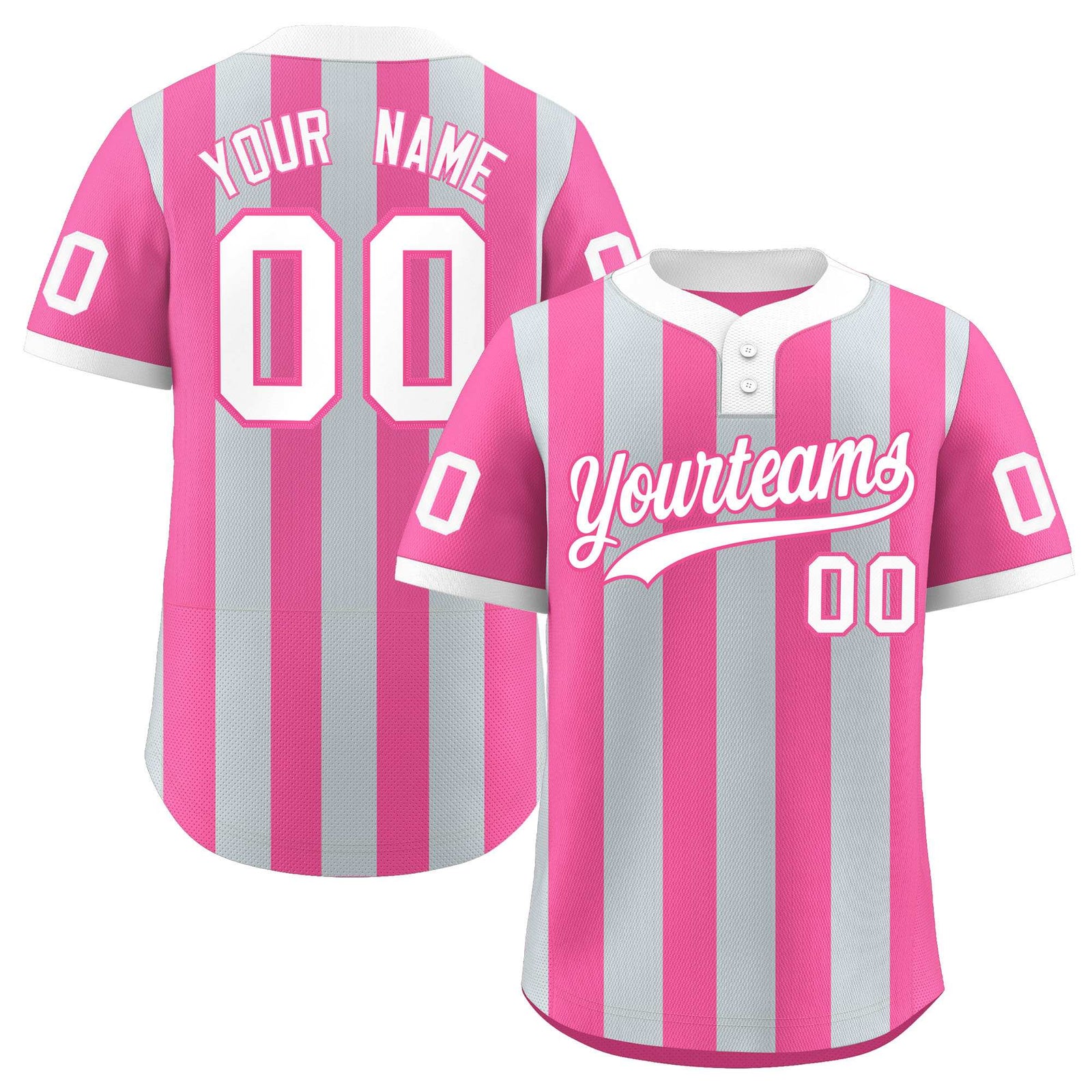 Custom Silver Pink Stripe Fashion Authentic Two-Button Softball Jersey