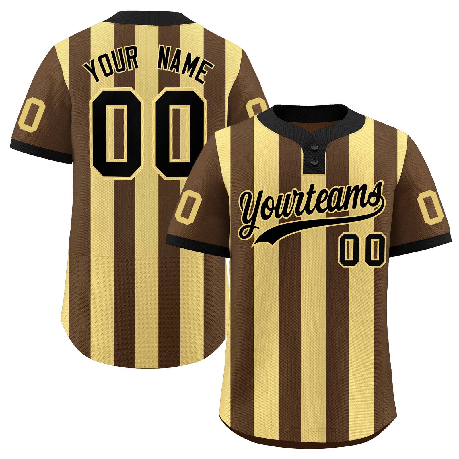 Custom Brown Khaki Stripe Fashion Authentic Two-Button Softball Jersey