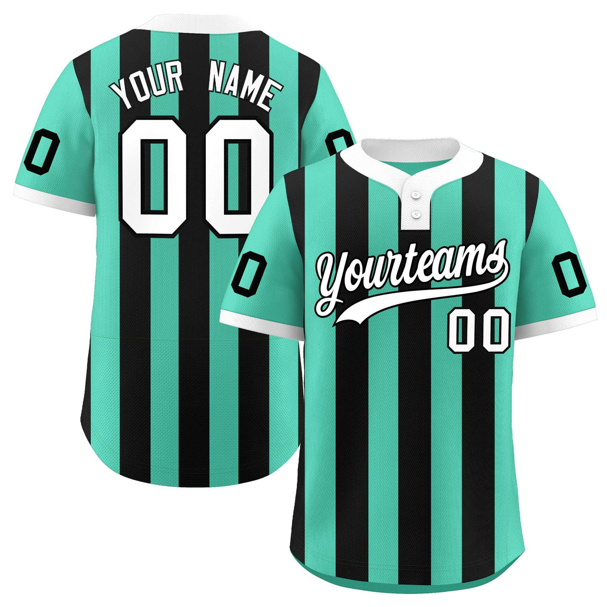 Custom Bright Green Black Stripe Fashion Authentic Two-Button Softball Jersey