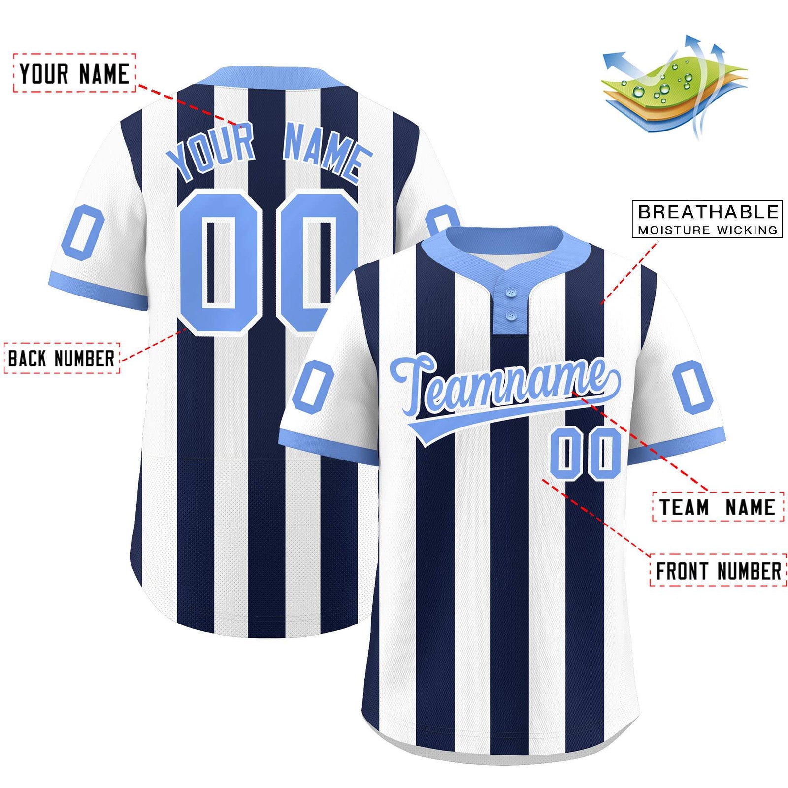Custom White Navy Stripe Fashion Authentic Two-Button Softball Jersey