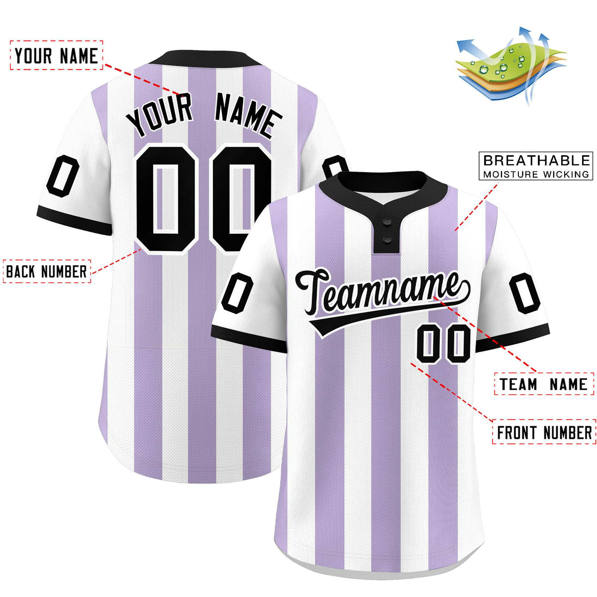 Custom White Light Purple Stripe Fashion Authentic Two-Button Softball Jersey