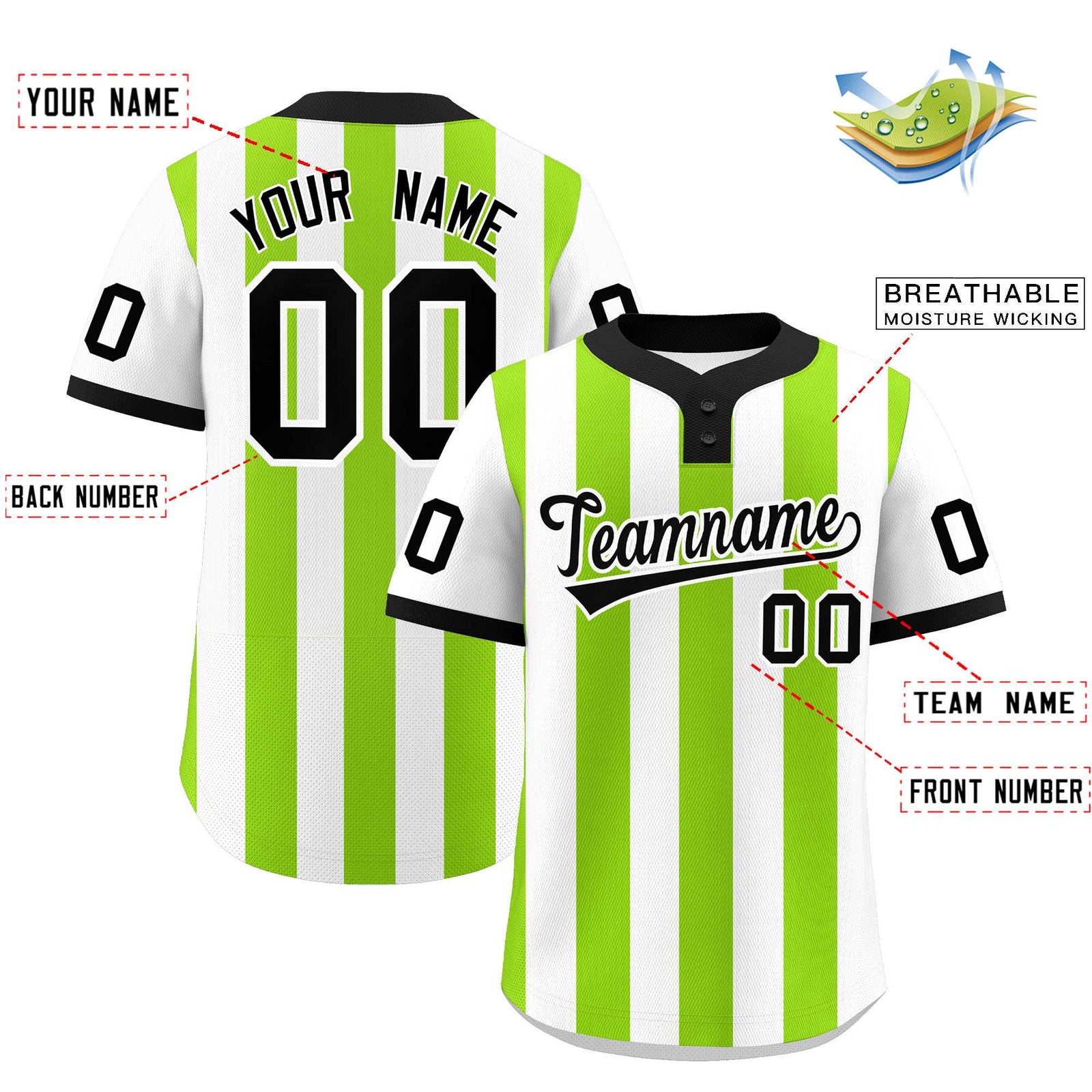 Custom White Neon Green Stripe Fashion Authentic Two-Button Softball Jersey