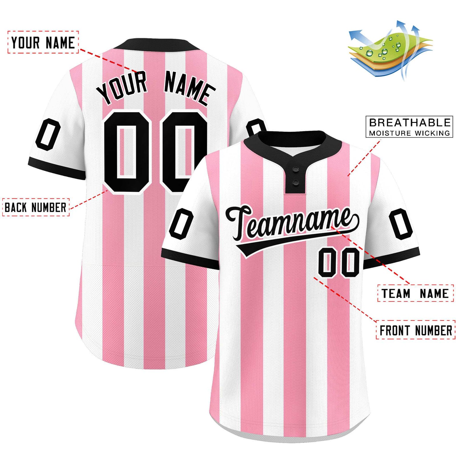 Custom White Light Pink Stripe Fashion Authentic Two-Button Softball Jersey