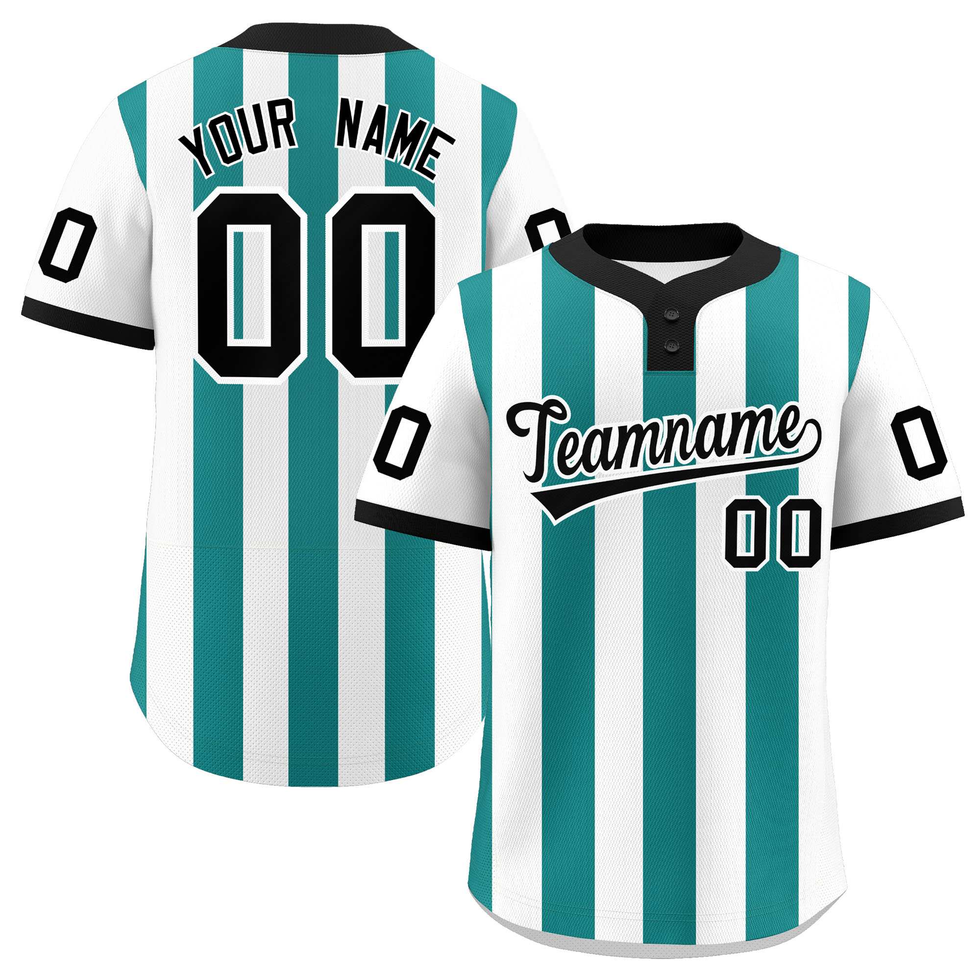 Custom White Aqua Stripe Fashion Authentic Two-Button Baseball Jersey