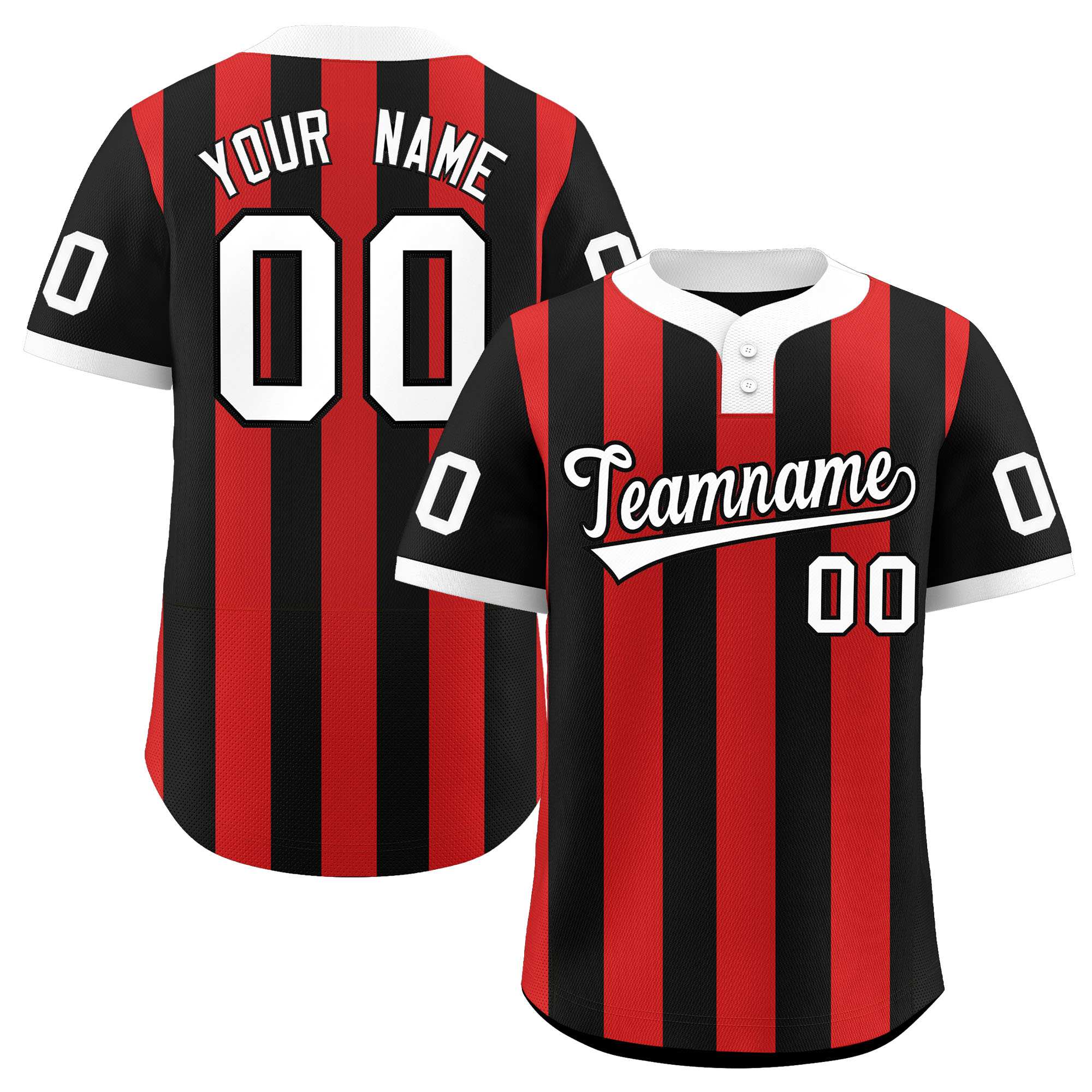 Custom Black Red Stripe Fashion Authentic Two-Button Softball Jersey