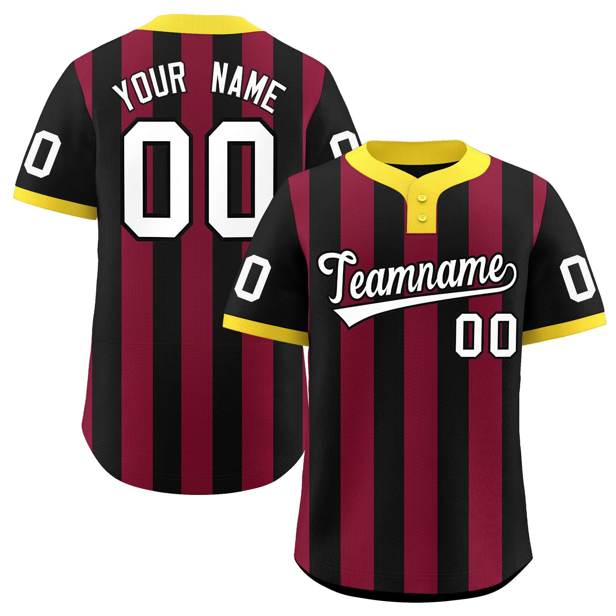 Custom Black Crimson Stripe Fashion Authentic Two-Button Baseball Jersey