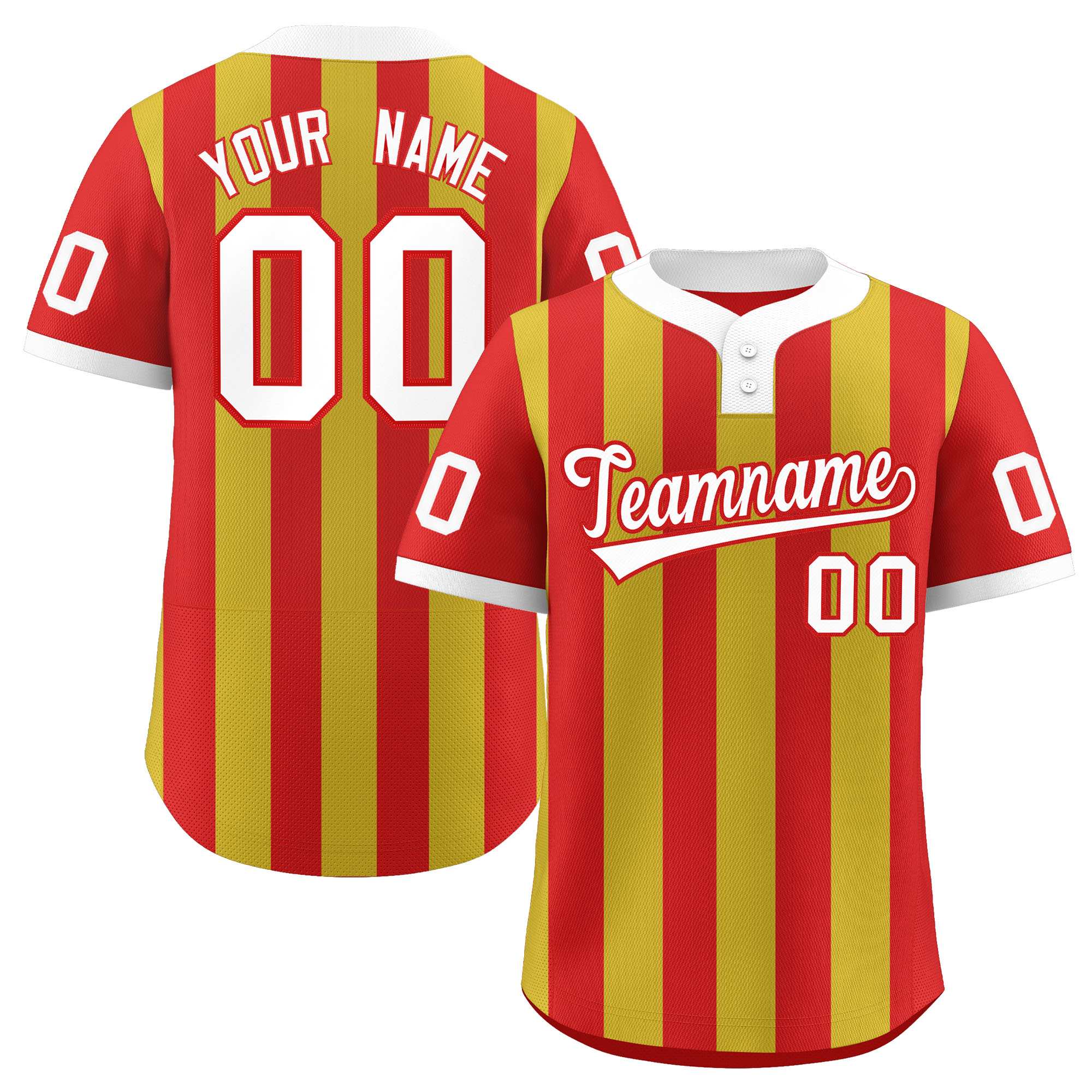 Custom Red Old Gold Stripe Fashion Authentic Two-Button Softball Jersey