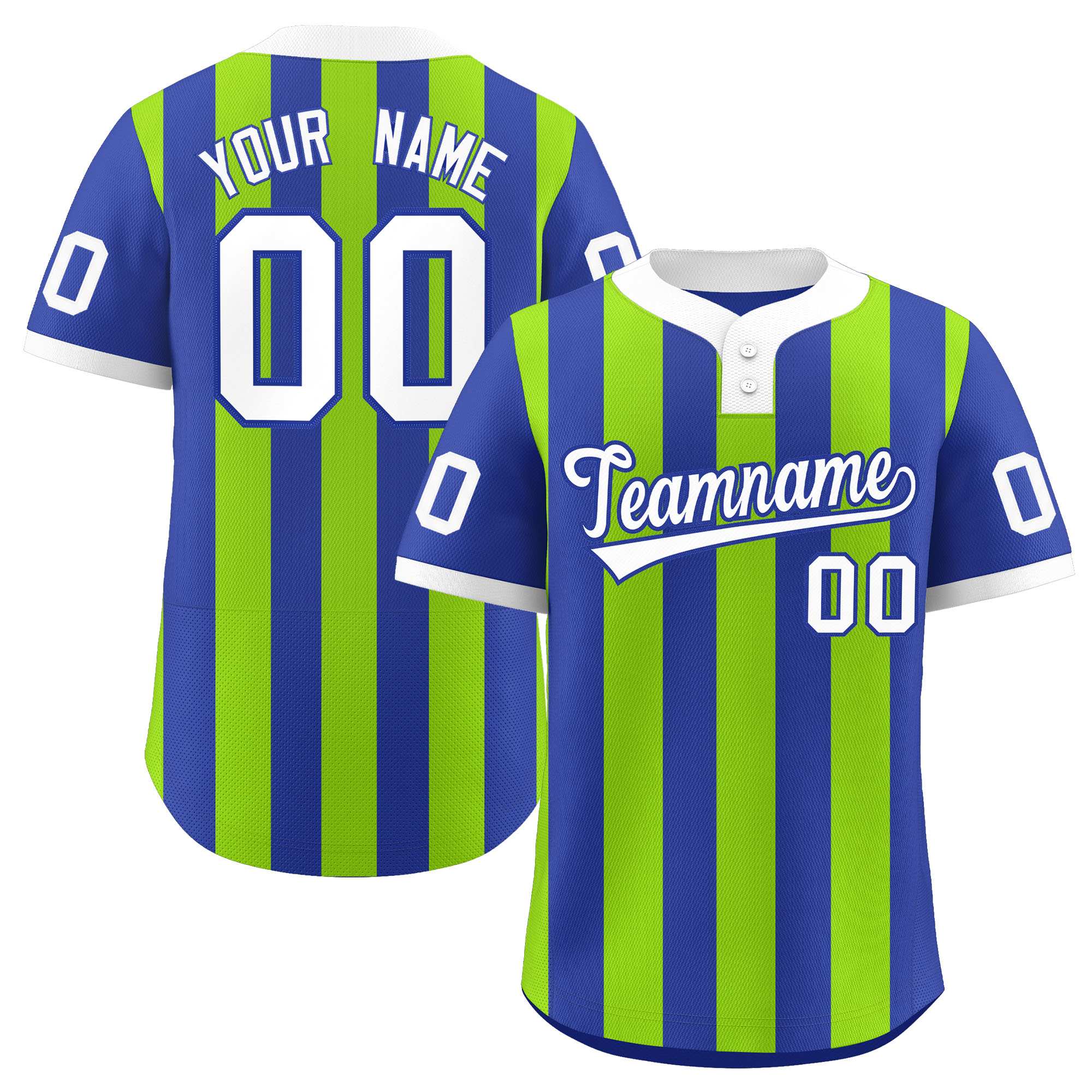 Custom Royal Neon Green Stripe Fashion Authentic Two-Button Softball Jersey