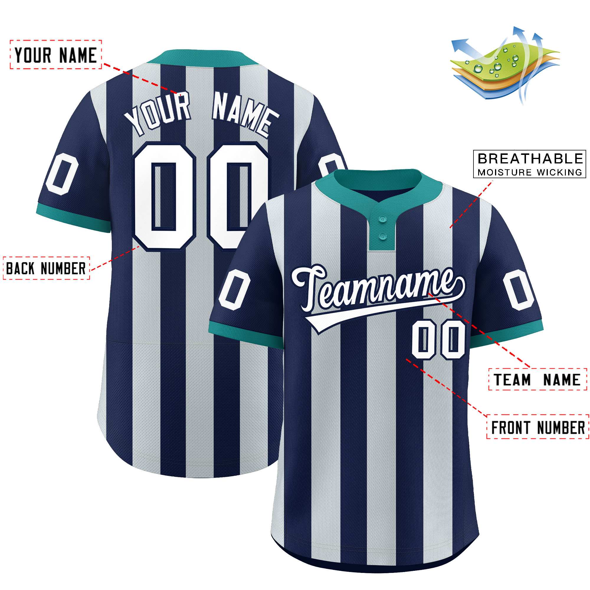 Custom Navy Silver Stripe Fashion Authentic Two-Button Baseball Jersey