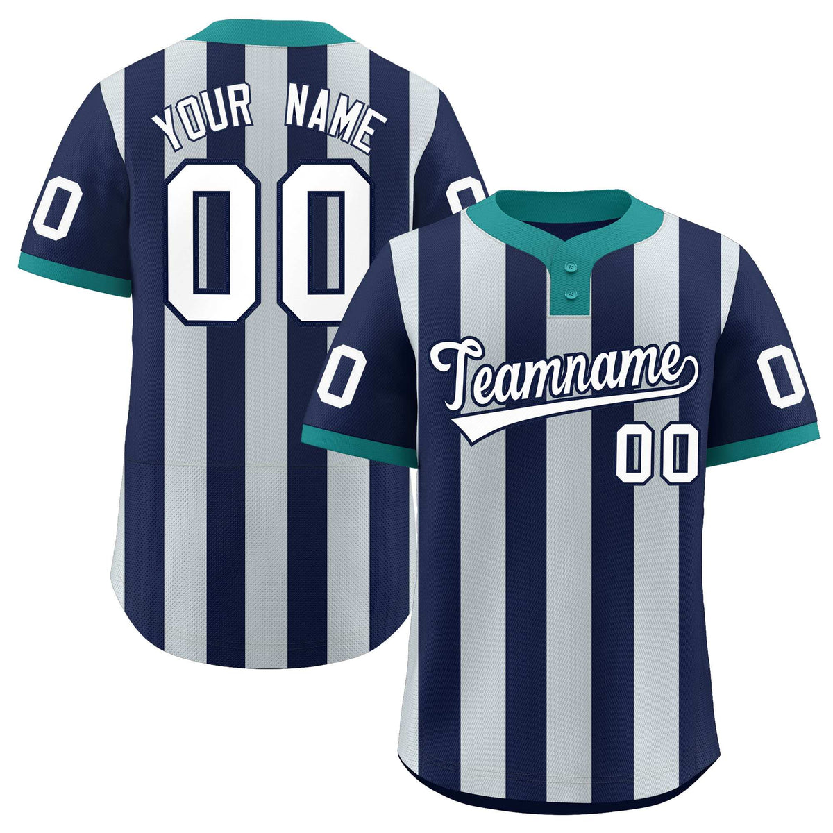 Custom Navy Silver Stripe Fashion Authentic Two-Button Softball Jersey