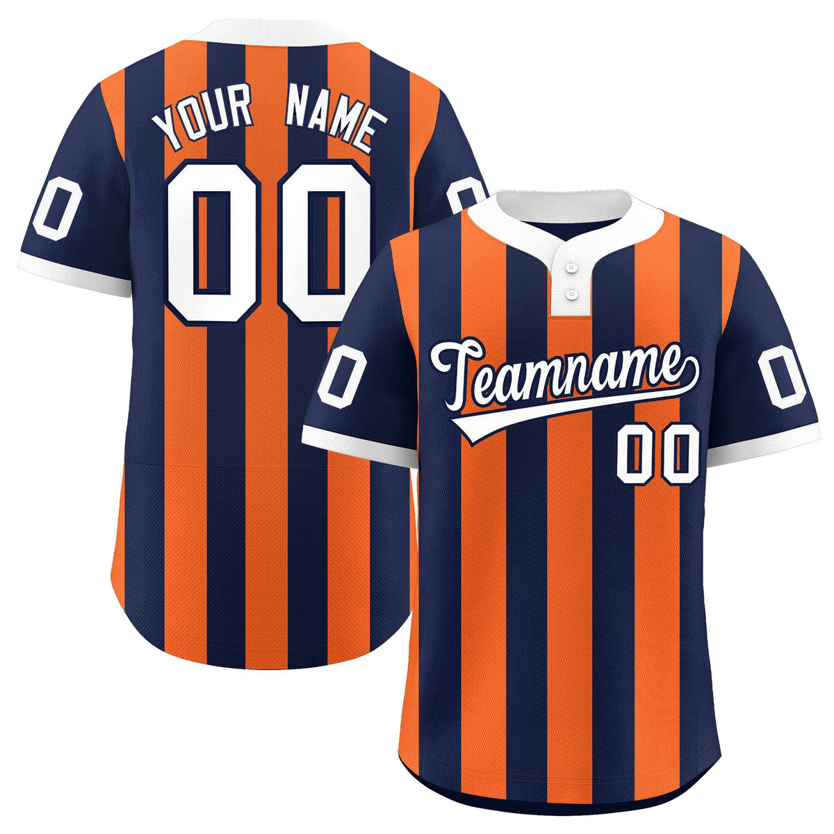 Custom Navy Orange Stripe Fashion Authentic Two-Button Softball Jersey