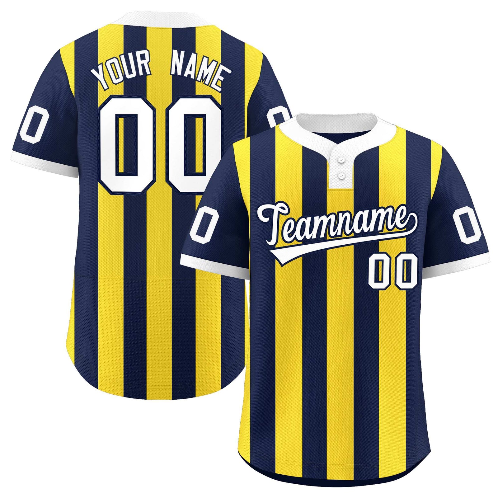 Custom Navy Gold Stripe Fashion Authentic Two-Button Softball Jersey