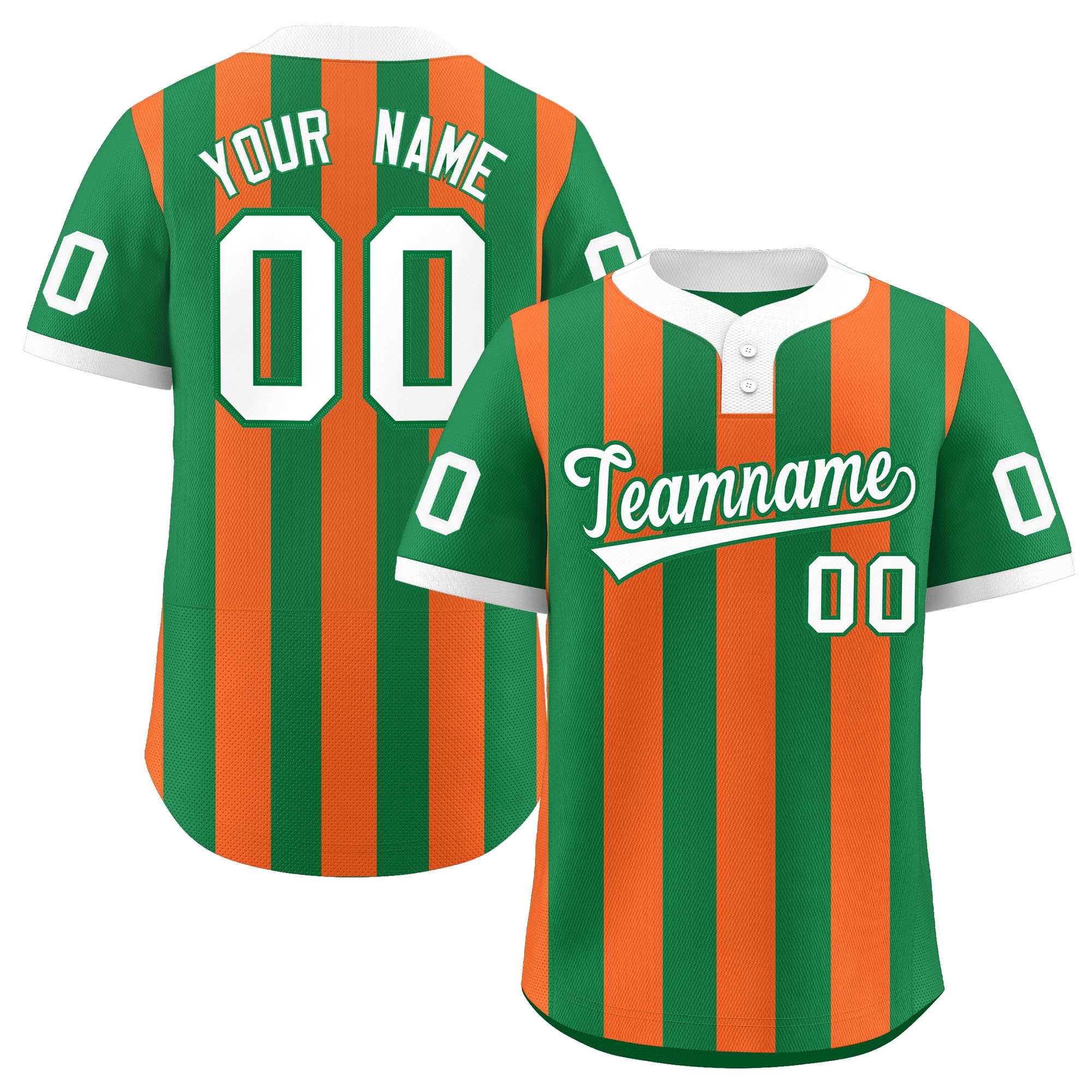 Custom Kelly Green Orange Stripe Fashion Authentic Two-Button Softball Jersey