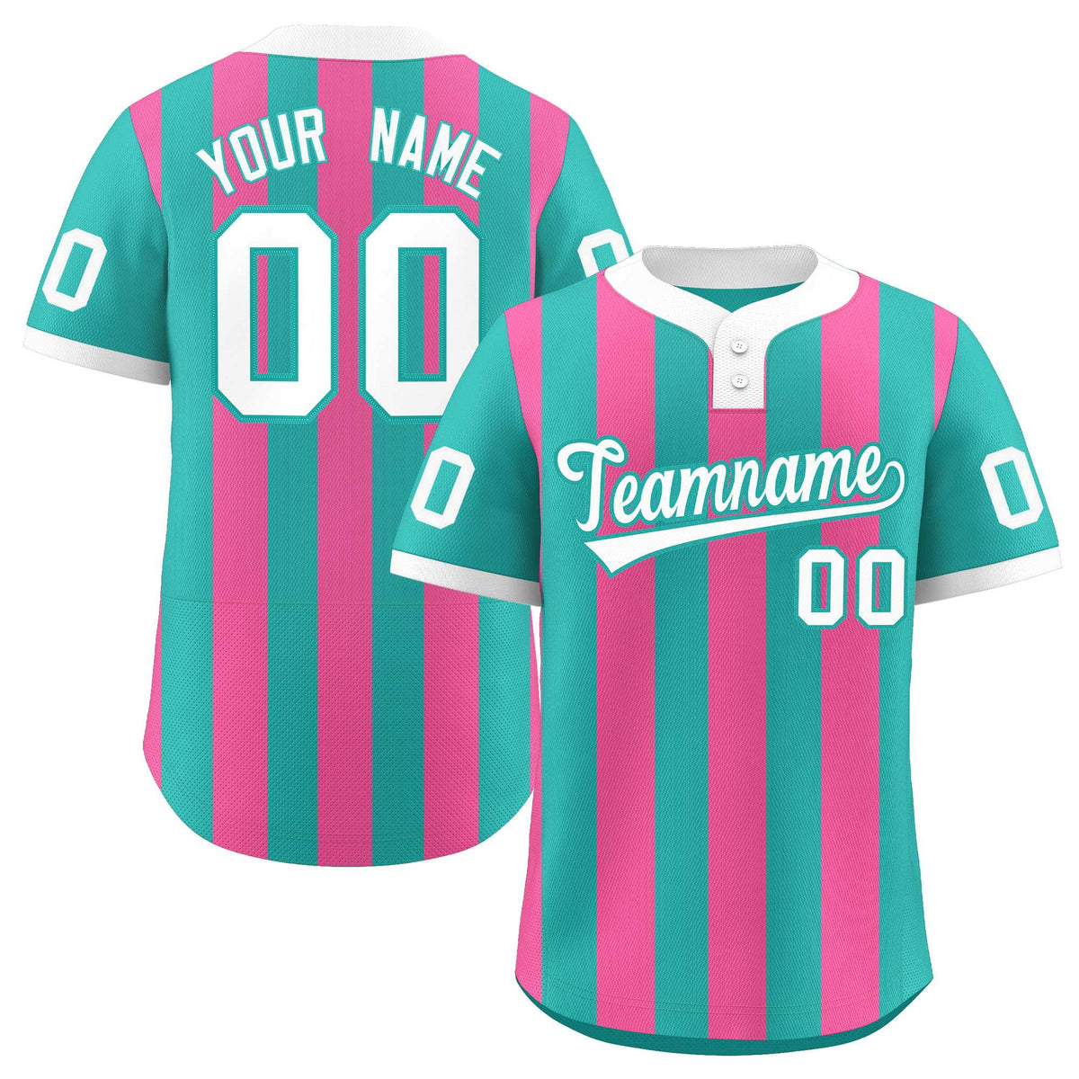 Custom Aqua Pink Stripe Fashion Authentic Two-Button Softball Jersey