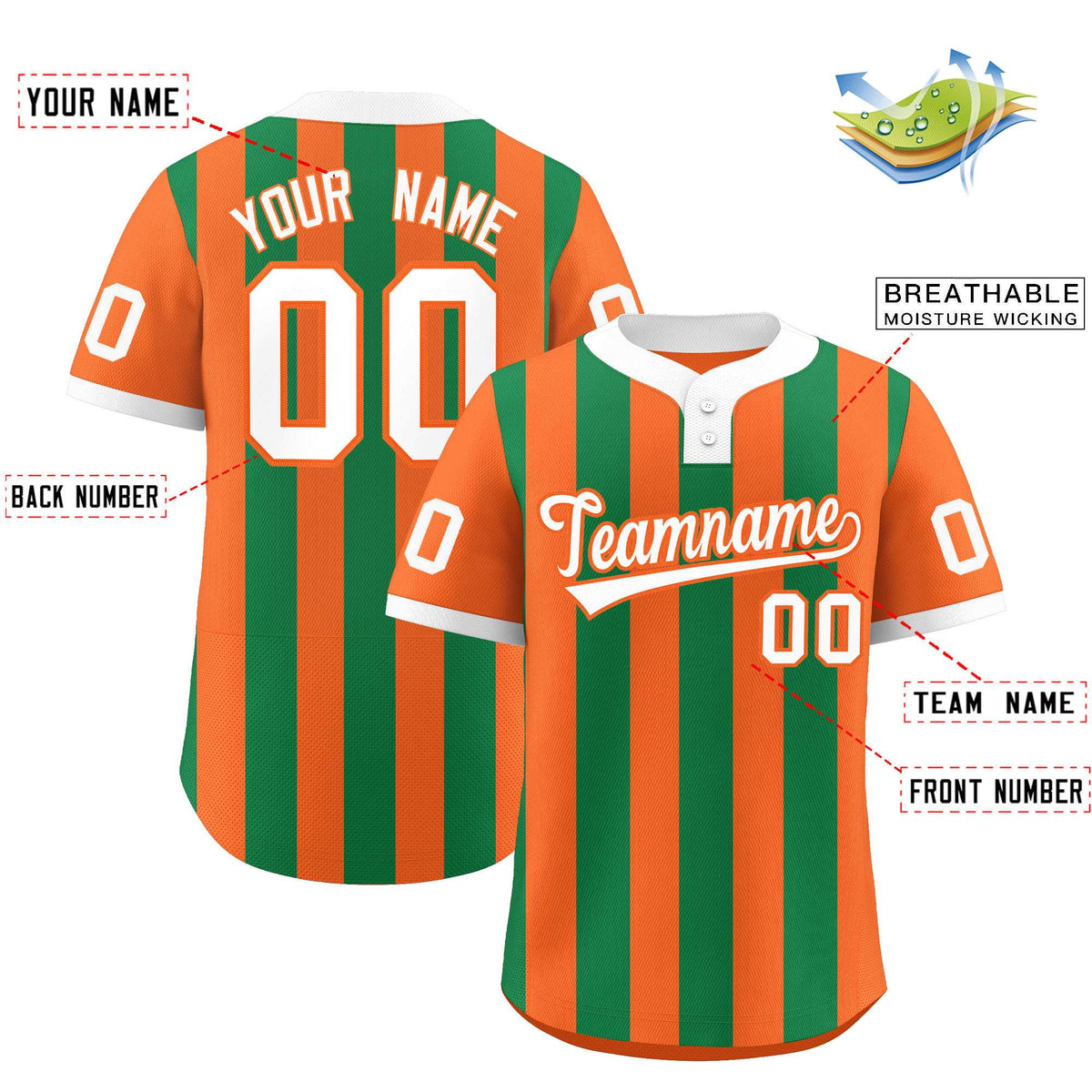 Custom Orange Kelly Green Stripe Fashion Authentic Two-Button Softball Jersey