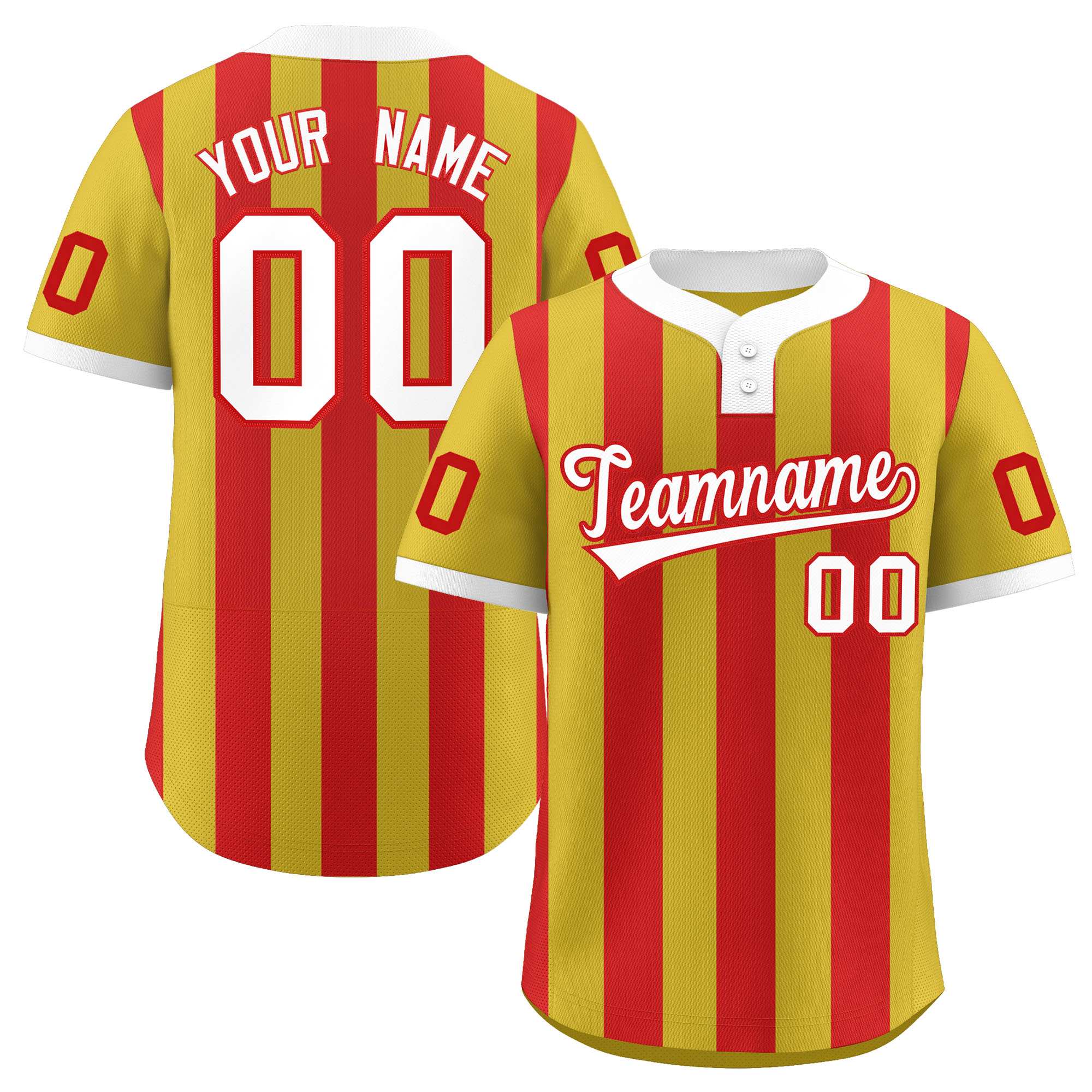 Custom Old Gold Red Stripe Fashion Authentic Two-Button Softball Jersey