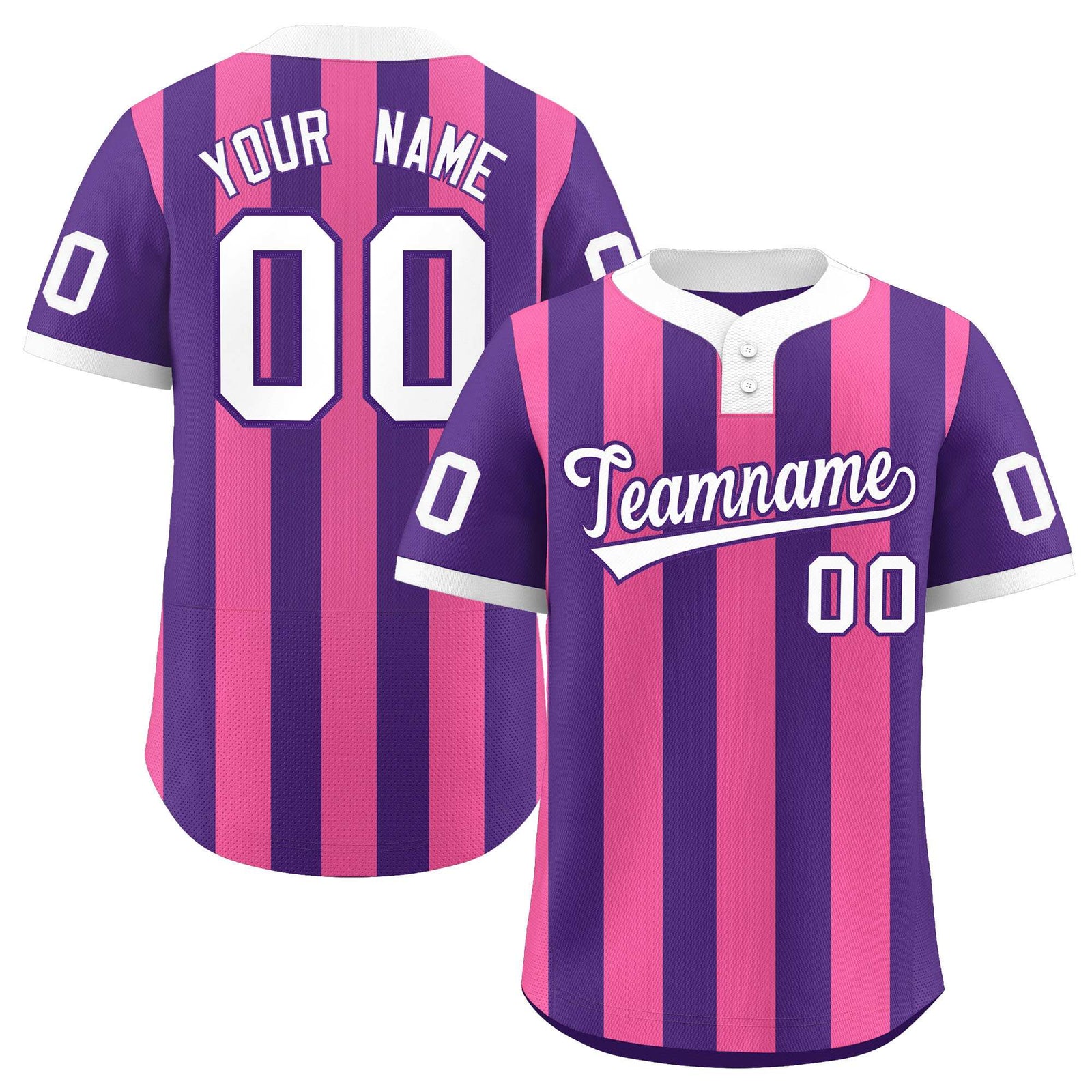 Custom Purple Pink Stripe Fashion Authentic Two-Button Softball Jersey