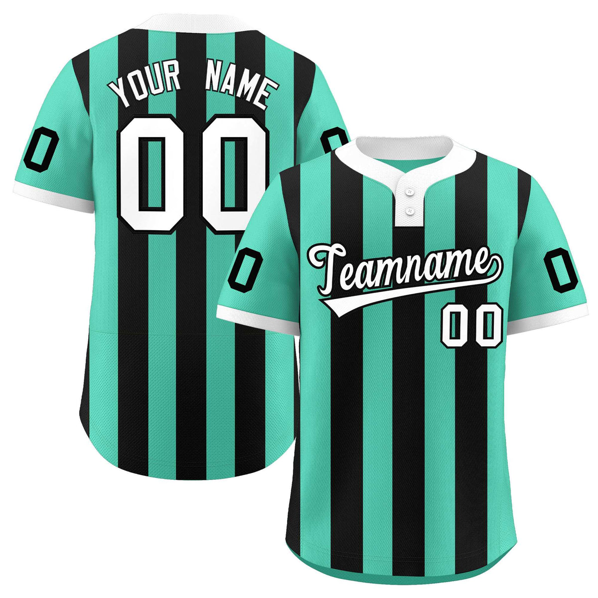 Custom Bright Green Black Stripe Fashion Authentic Two-Button Softball Jersey