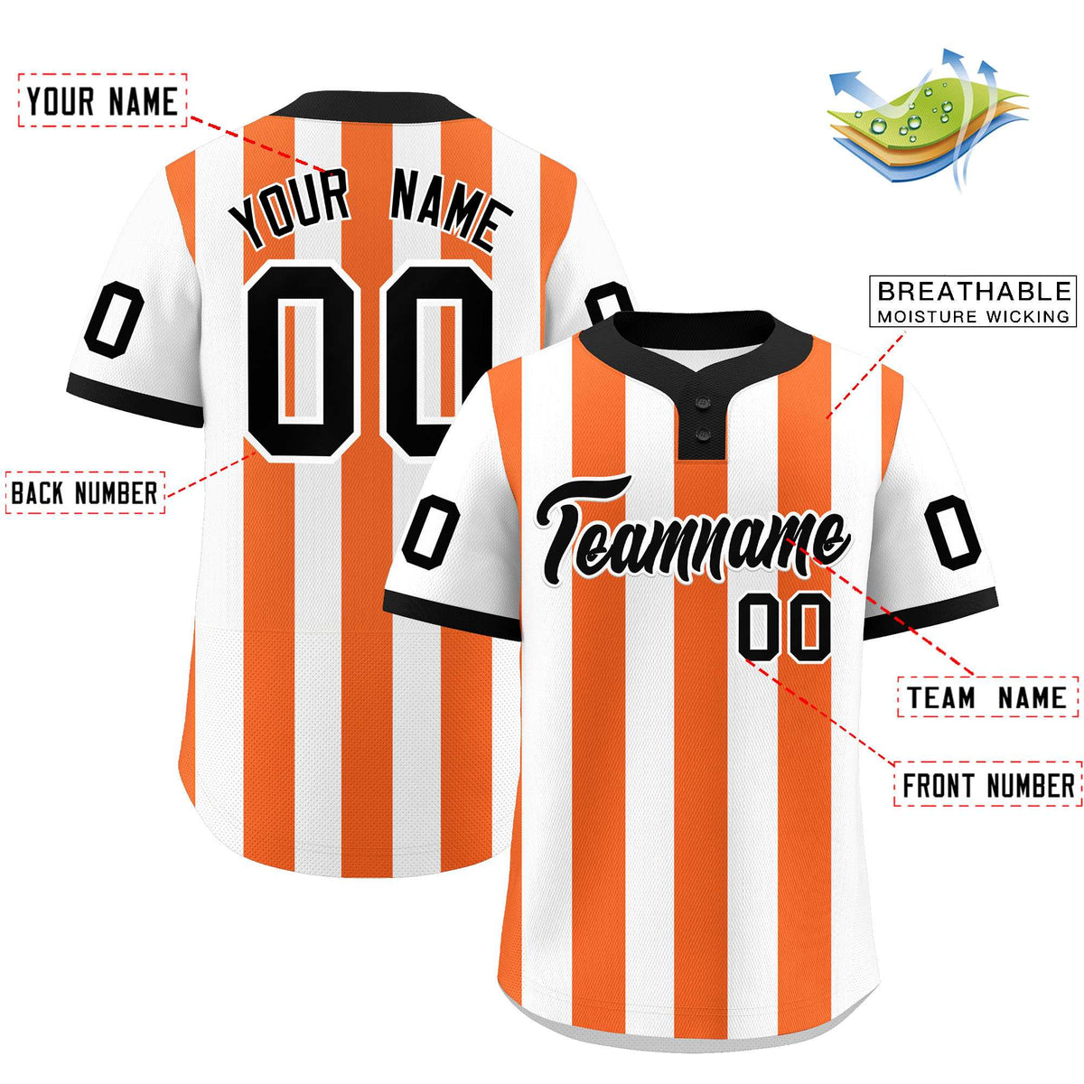 Custom White Orange Stripe Fashion Authentic Two-Button Softball Jersey
