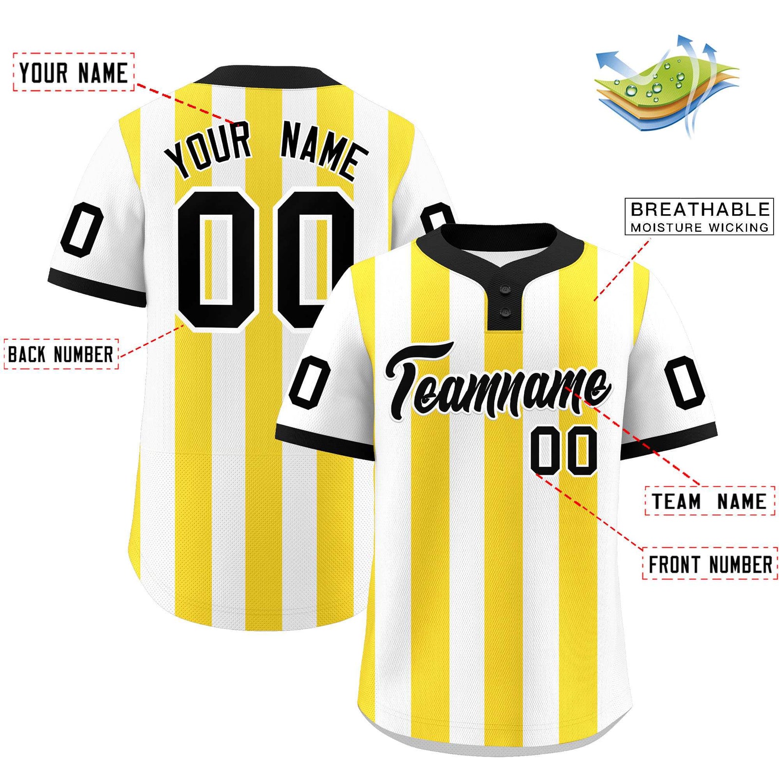 Custom White Gold Stripe Fashion Authentic Two-Button Softball Jersey