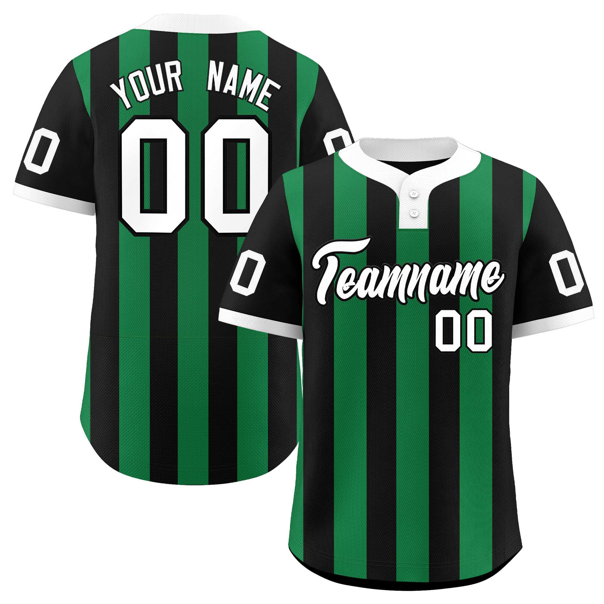 Custom Black Kelly Green Stripe Fashion Authentic Two-Button Softball Jersey