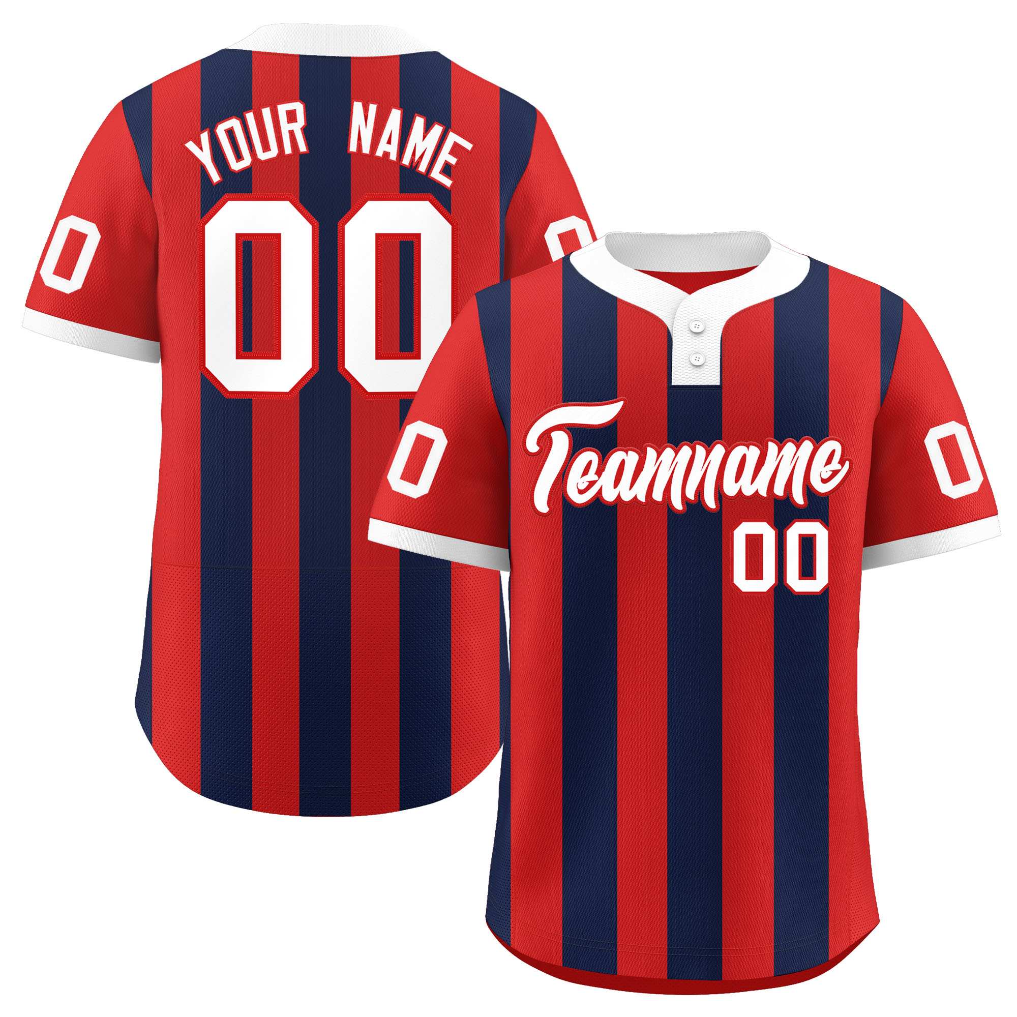 Custom Red Navy Stripe Fashion Authentic Two-Button Baseball Jersey