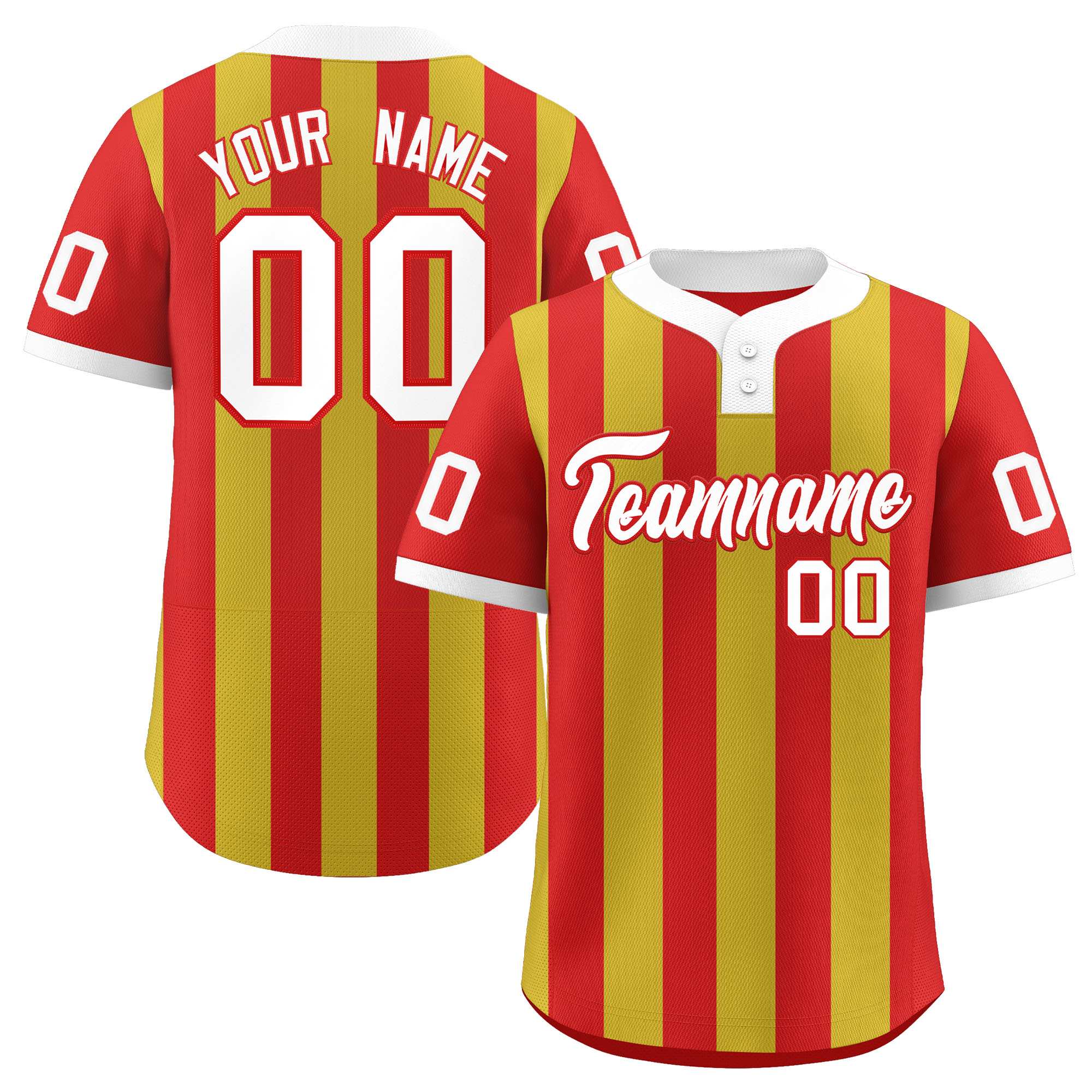 Custom Red Old Gold Stripe Fashion Authentic Two-Button Softball Jersey
