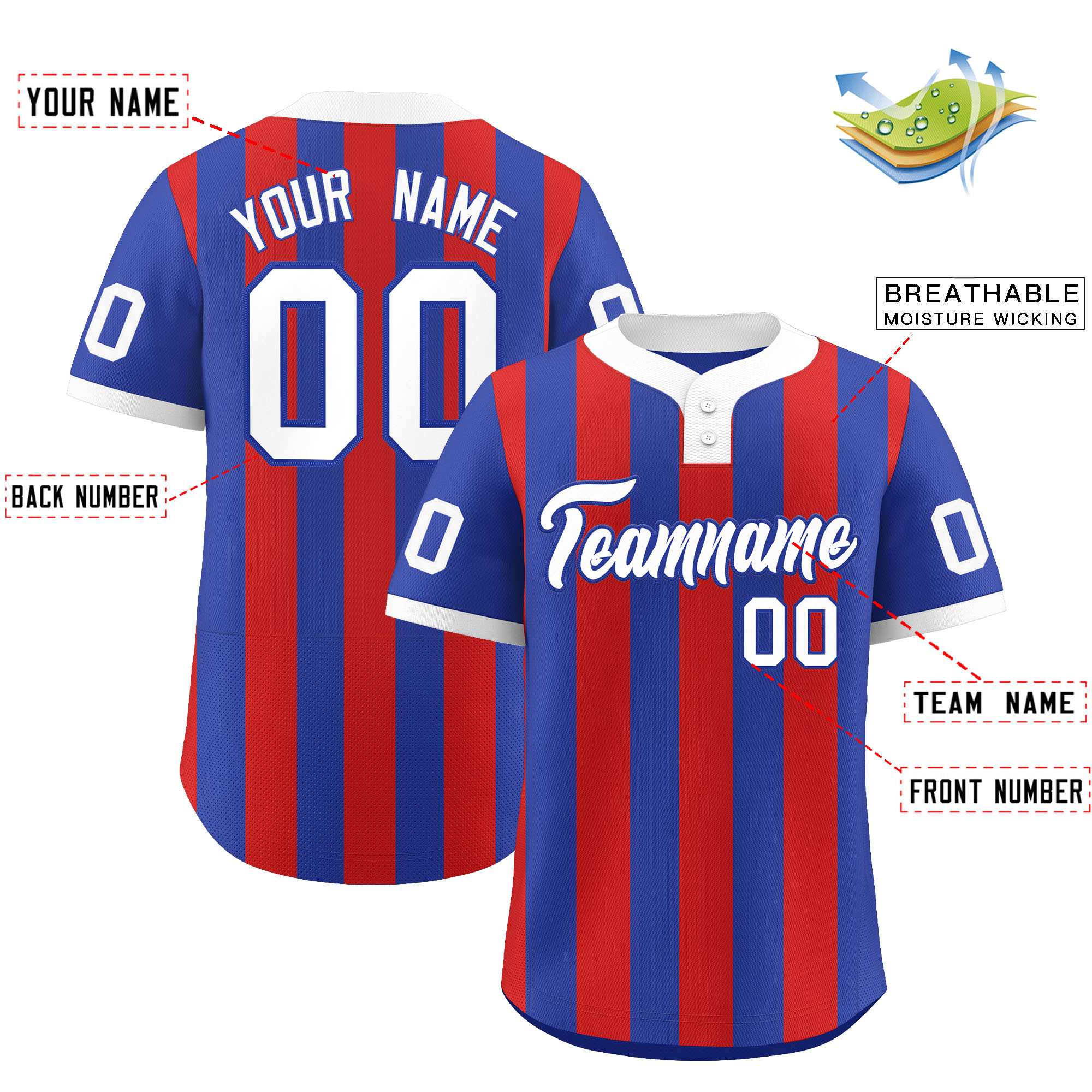 Custom Royal Red Stripe Fashion Authentic Two-Button Softball Jersey