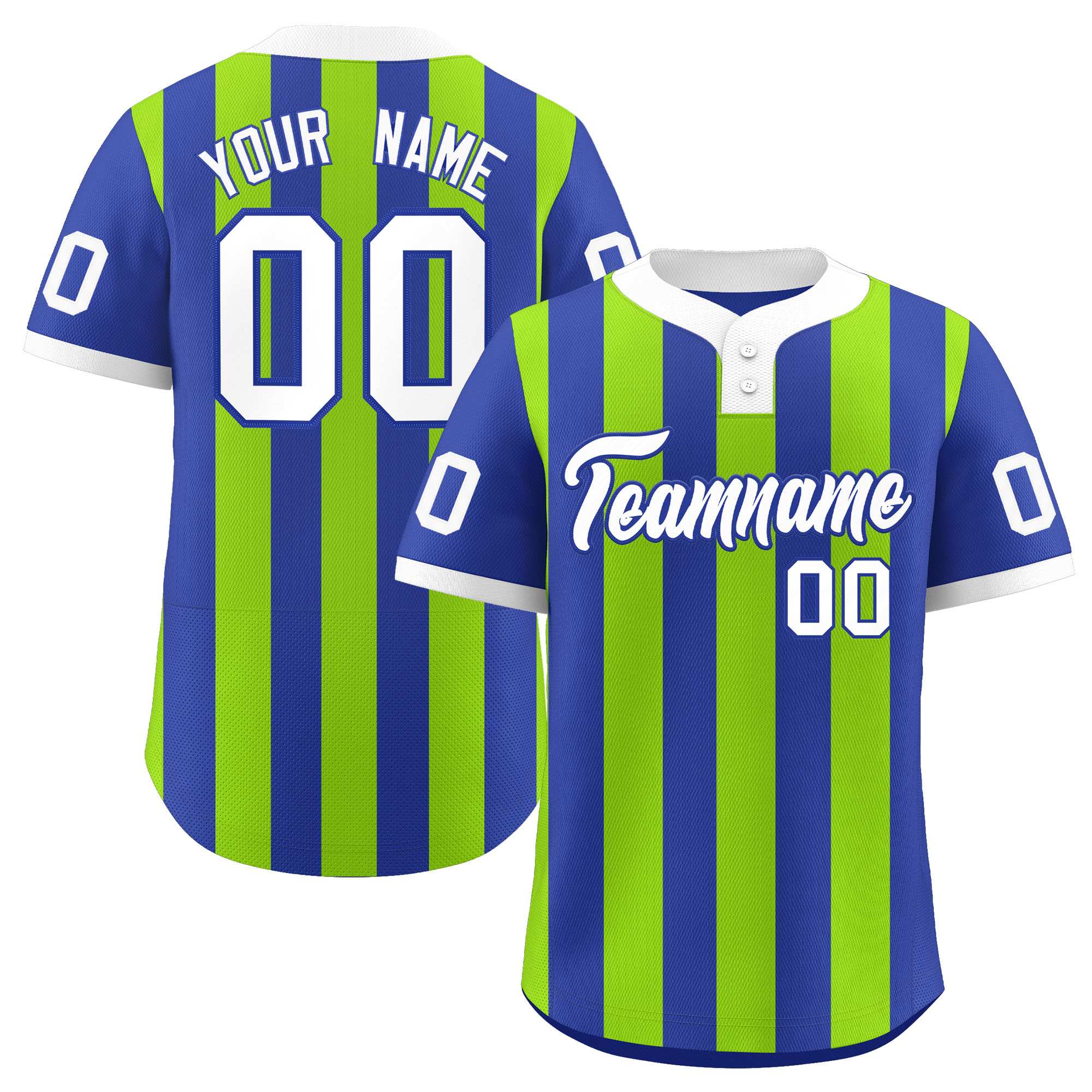 Custom Royal Neon Green Stripe Fashion Authentic Two-Button Softball Jersey