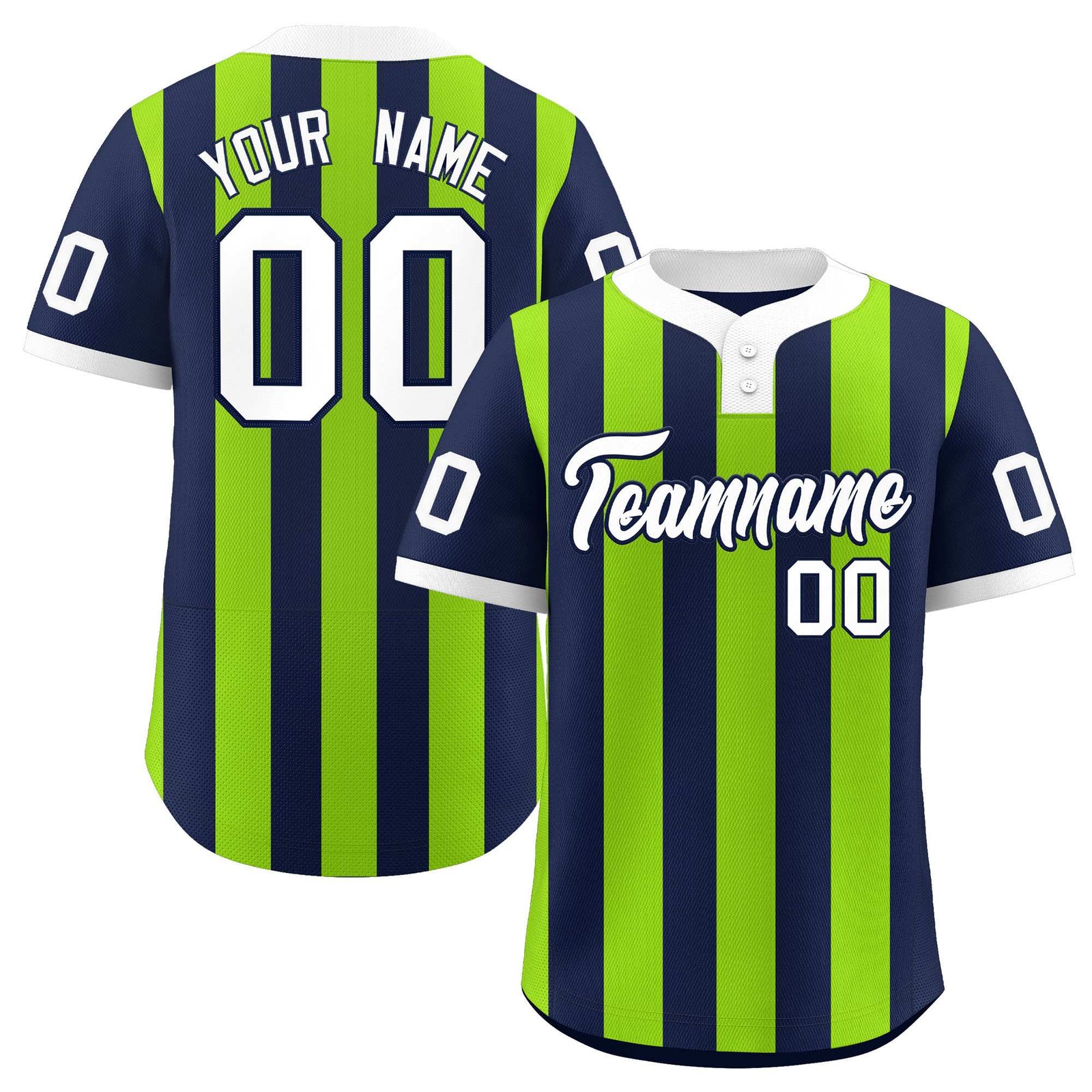 Custom Navy Neon Green Stripe Fashion Authentic Two-Button Softball Jersey