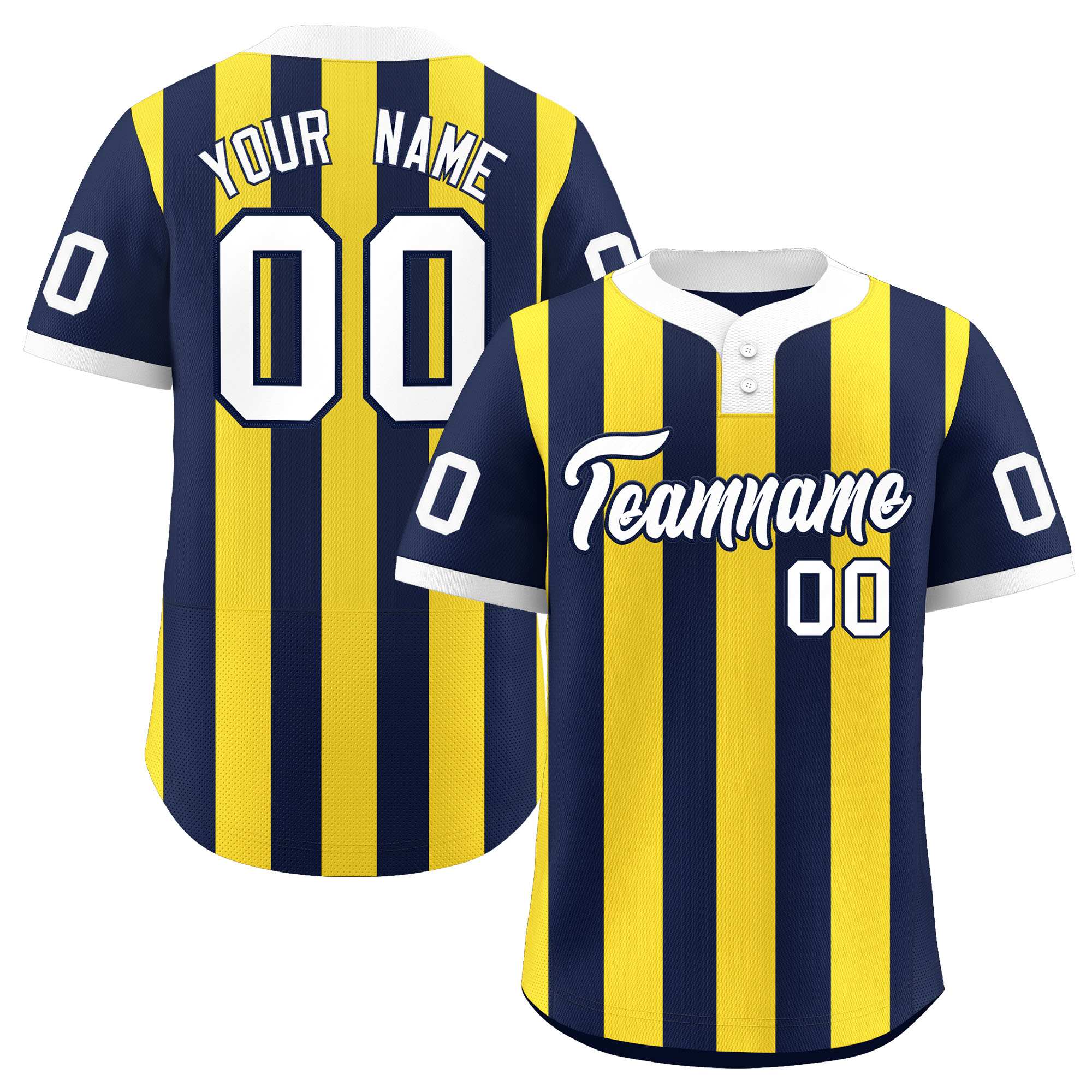 Custom Navy Gold Stripe Fashion Authentic Two-Button Baseball Jersey