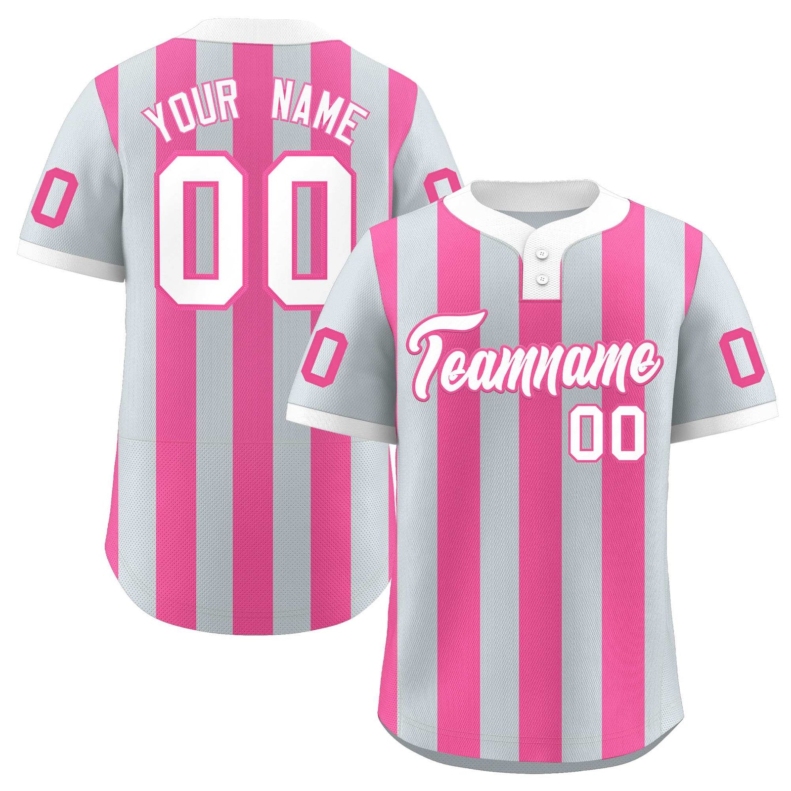 Custom Silver Pink Stripe Fashion Authentic Two-Button Softball Jersey