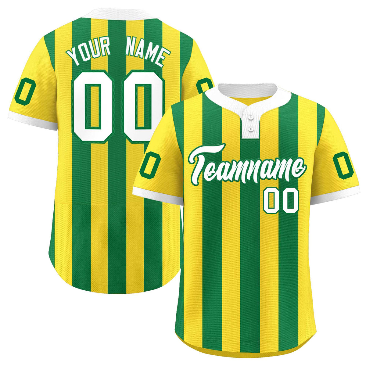 Custom Gold Kelly Green Stripe Fashion Authentic Two-Button Softball Jersey