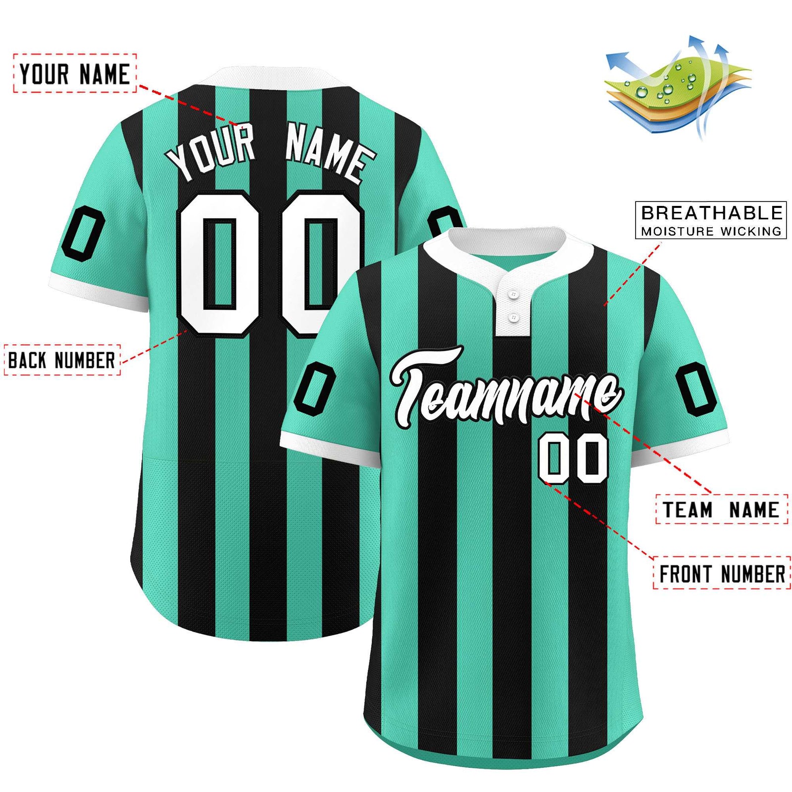 Custom Bright Green Black Stripe Fashion Authentic Two-Button Softball Jersey