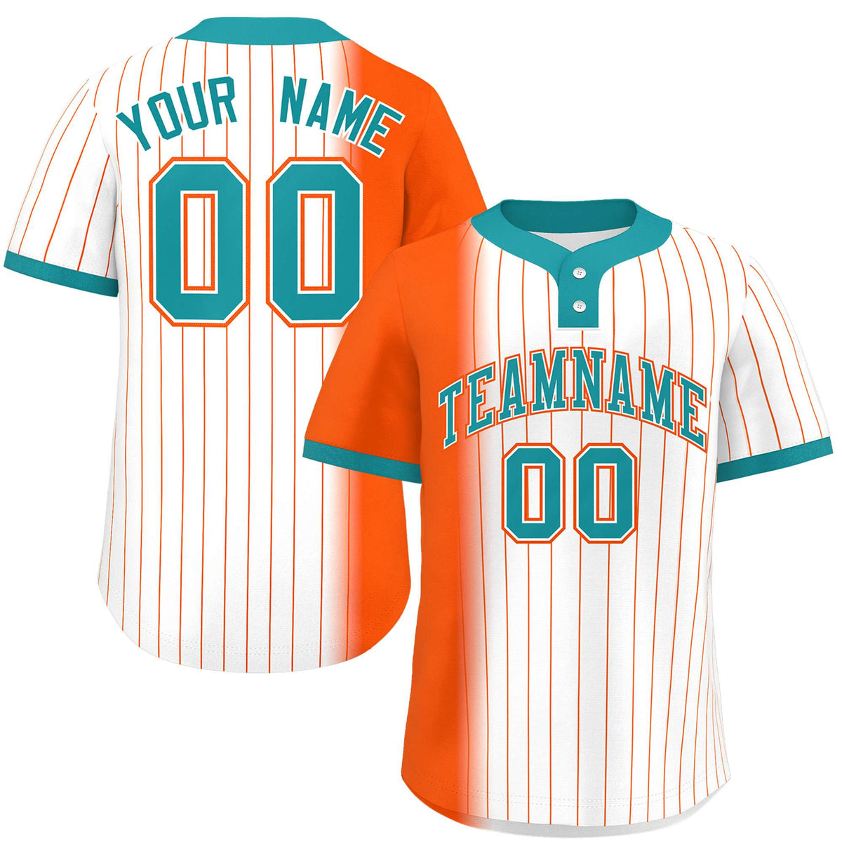 Custom Orange White-Aqua Gradient Stripe Fashion Authentic Two-Button Softball Jersey