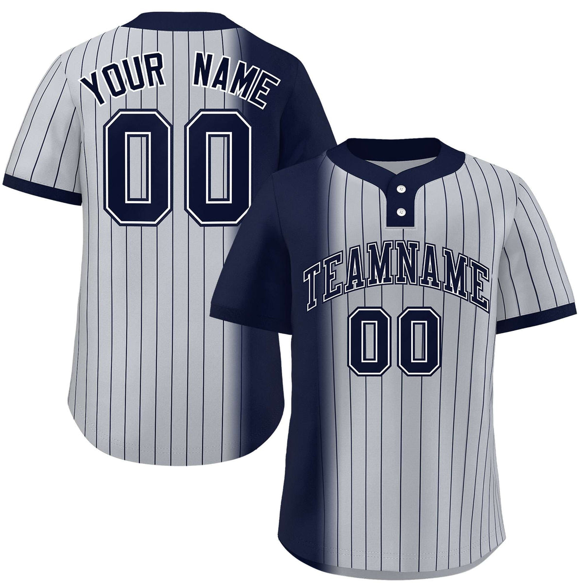 Custom Navy Gray Gradient Stripe Fashion Authentic Two-Button Softball Jersey
