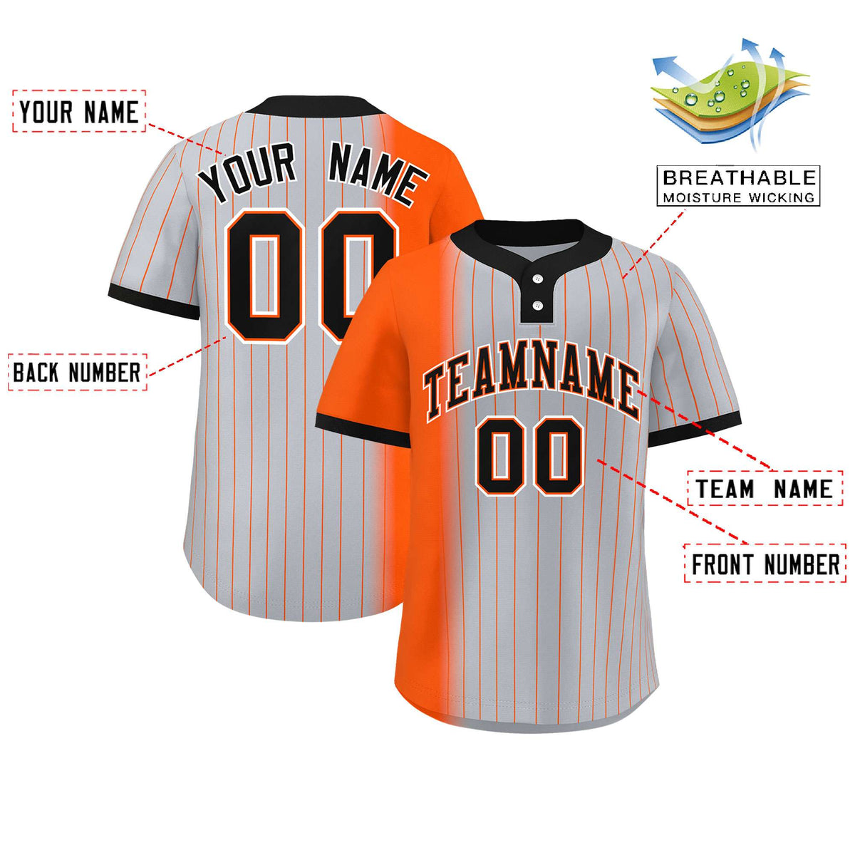 Custom Orange Gray-Black Gradient Stripe Fashion Authentic Two-Button Softball Jersey
