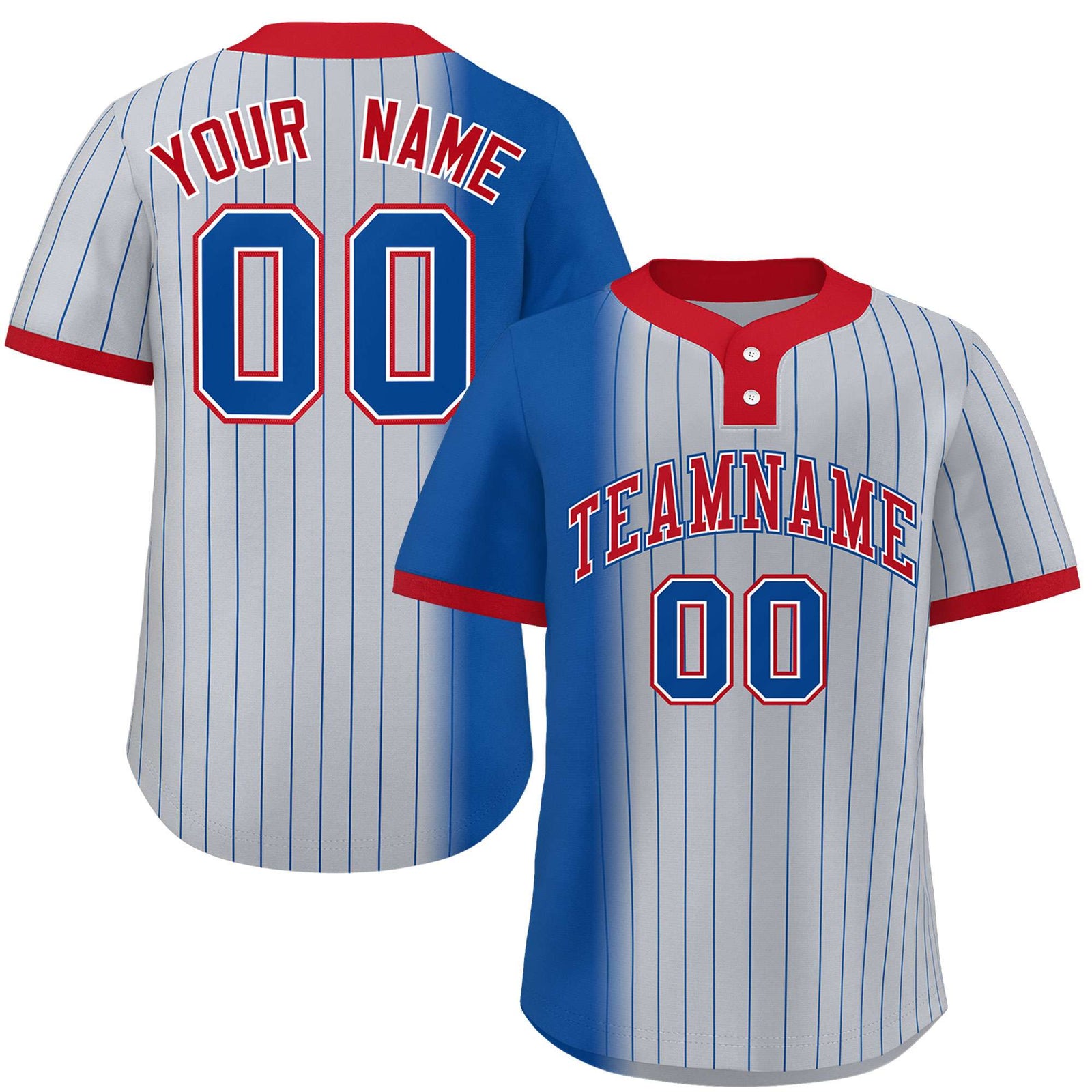 Custom Royal Gray-Red Gradient Stripe Fashion Authentic Two-Button Softball Jersey
