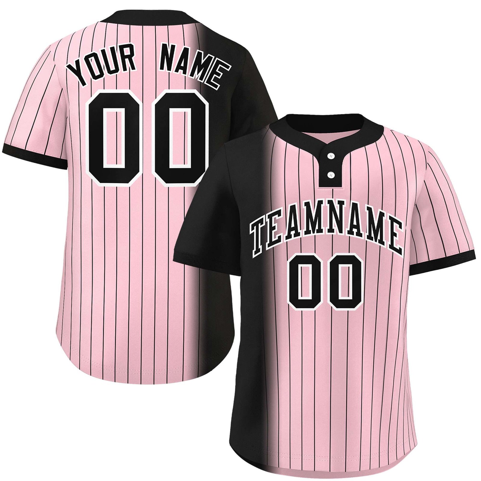 Custom Black Light Pink Gradient Stripe Fashion Authentic Two-Button Softball Jersey