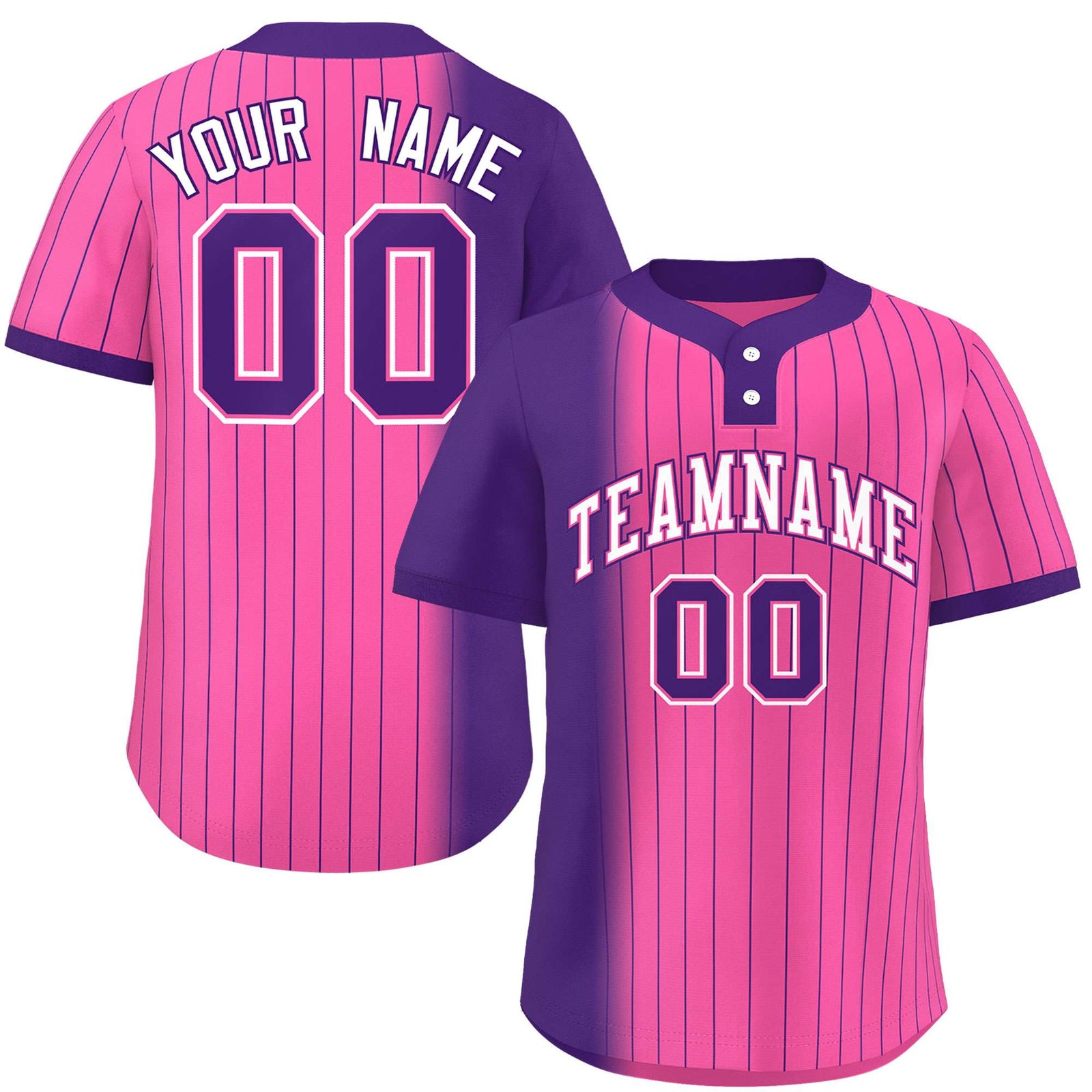 Custom Purple Pink Gradient Stripe Fashion Authentic Two-Button Softball Jersey