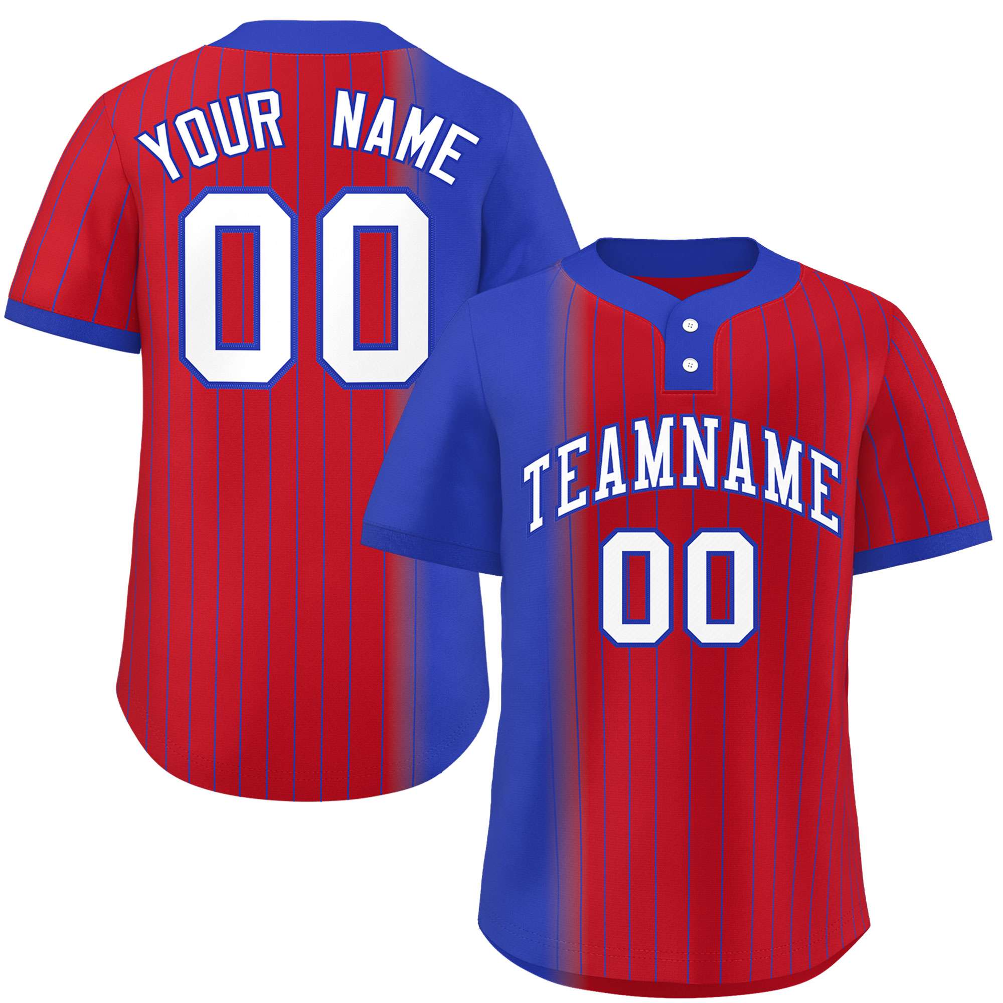 Custom Royal Red Gradient Stripe Fashion Authentic Two-Button Softball Jersey