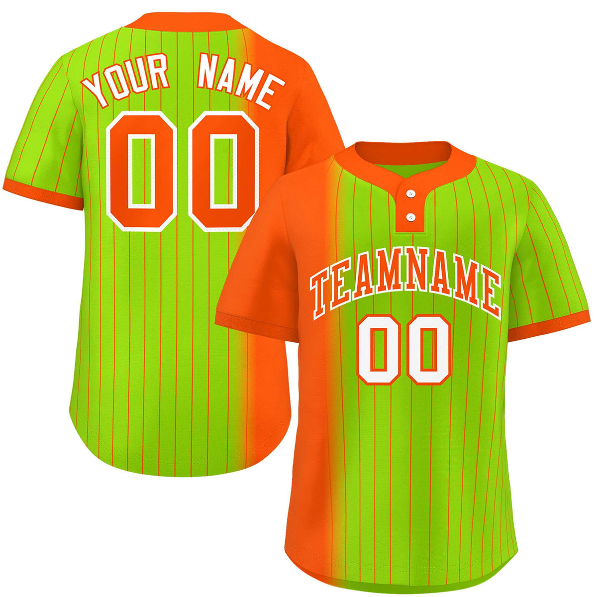 Custom Orange Neon Green Gradient Stripe Fashion Authentic Two-Button Softball Jersey