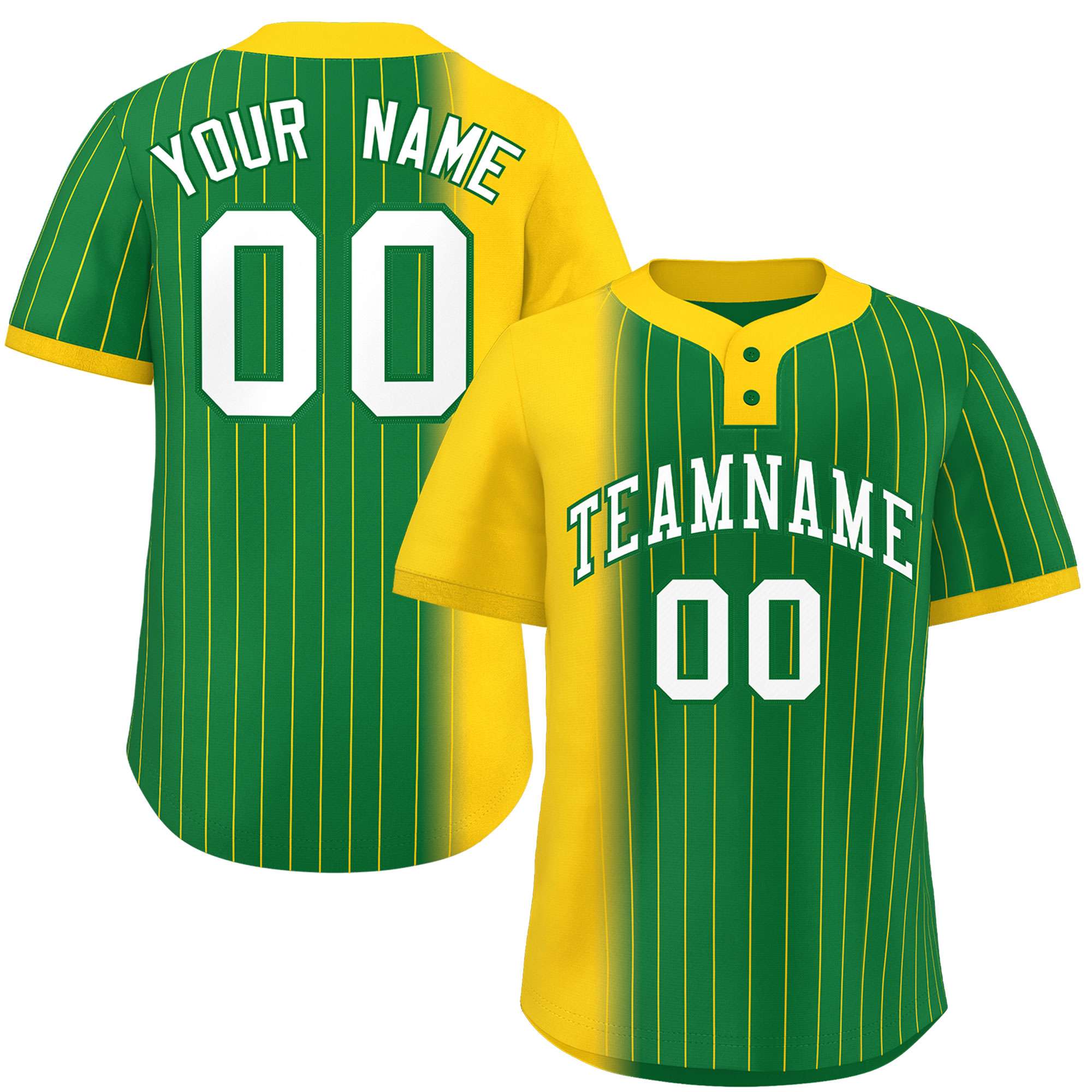 Custom Gold Kelly Green Gradient Stripe Fashion Authentic Two-Button Softball Jersey