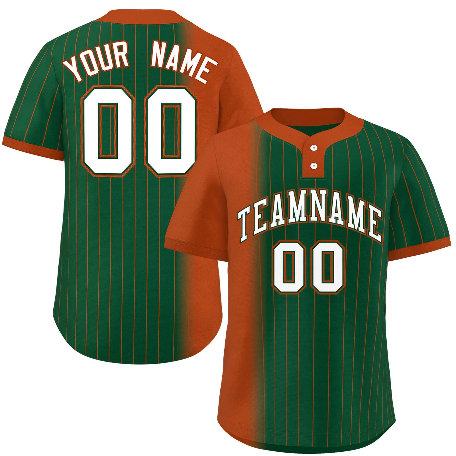 Custom Texas Orange Green Gradient Stripe Fashion Authentic Two-Button Softball Jersey