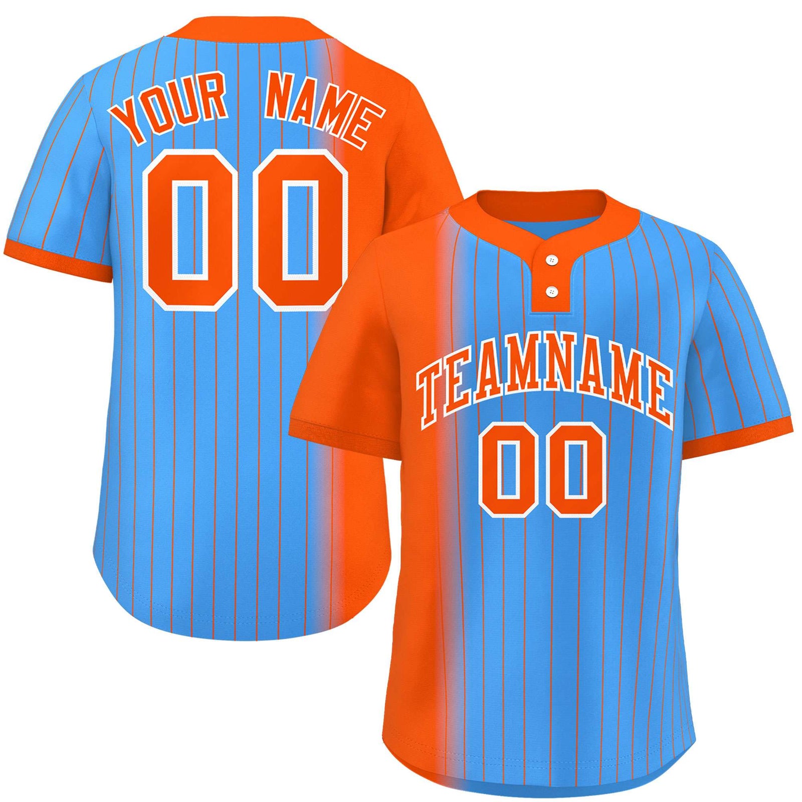 Custom Orange Powder Blue Gradient Stripe Fashion Authentic Two-Button Softball Jersey