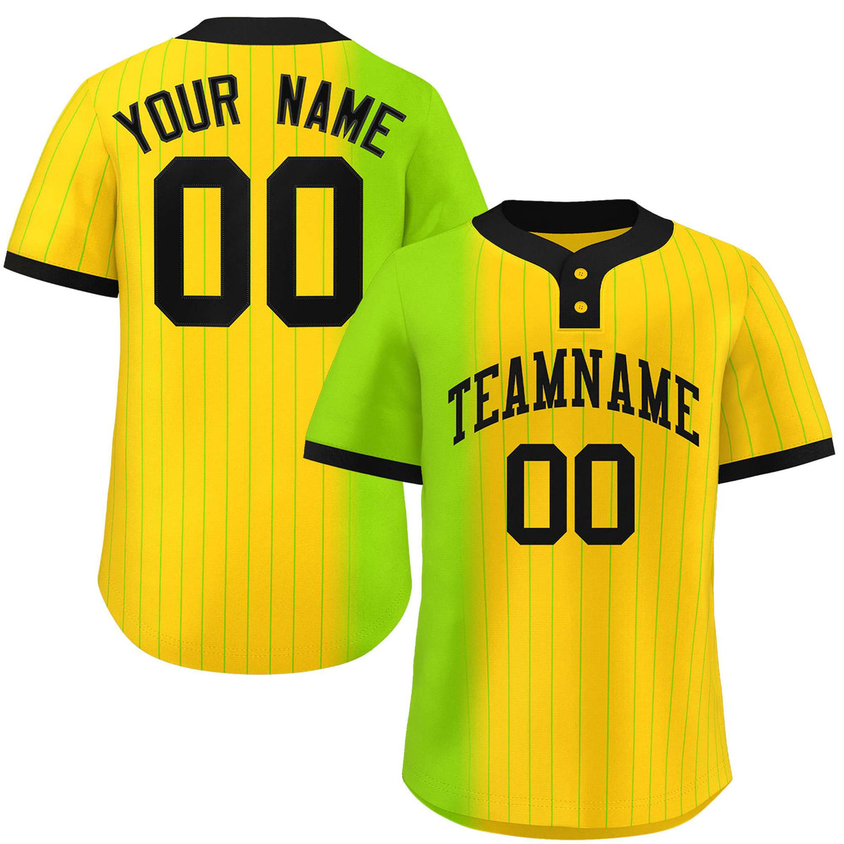Custom Neon Green Gold Gradient Stripe Fashion Authentic Two-Button Softball Jersey