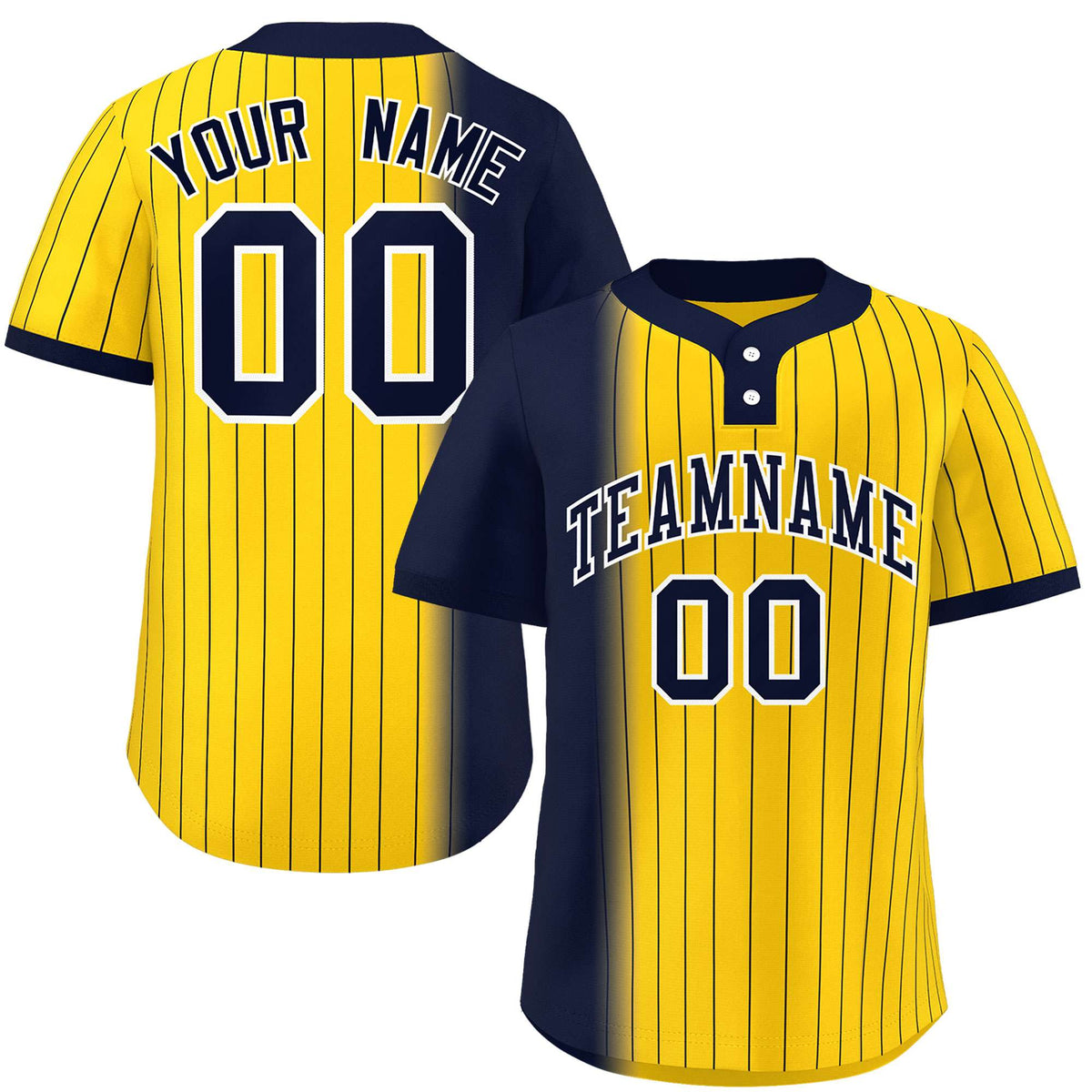 Custom Navy Gold Gradient Stripe Fashion Authentic Two-Button Softball Jersey