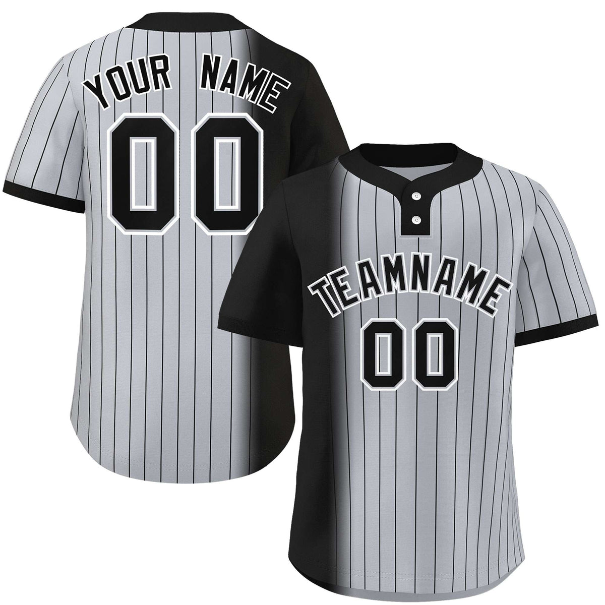 Custom Black Gray Gradient Stripe Fashion Authentic Two-Button Softball Jersey