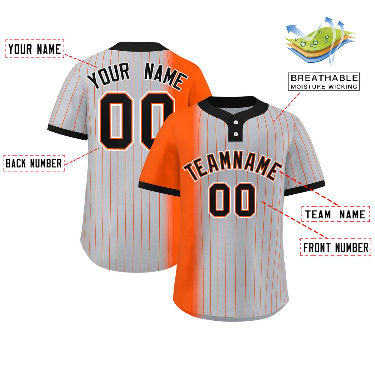 Custom Orange Gray-Black Gradient Stripe Fashion Authentic Two-Button Softball Jersey